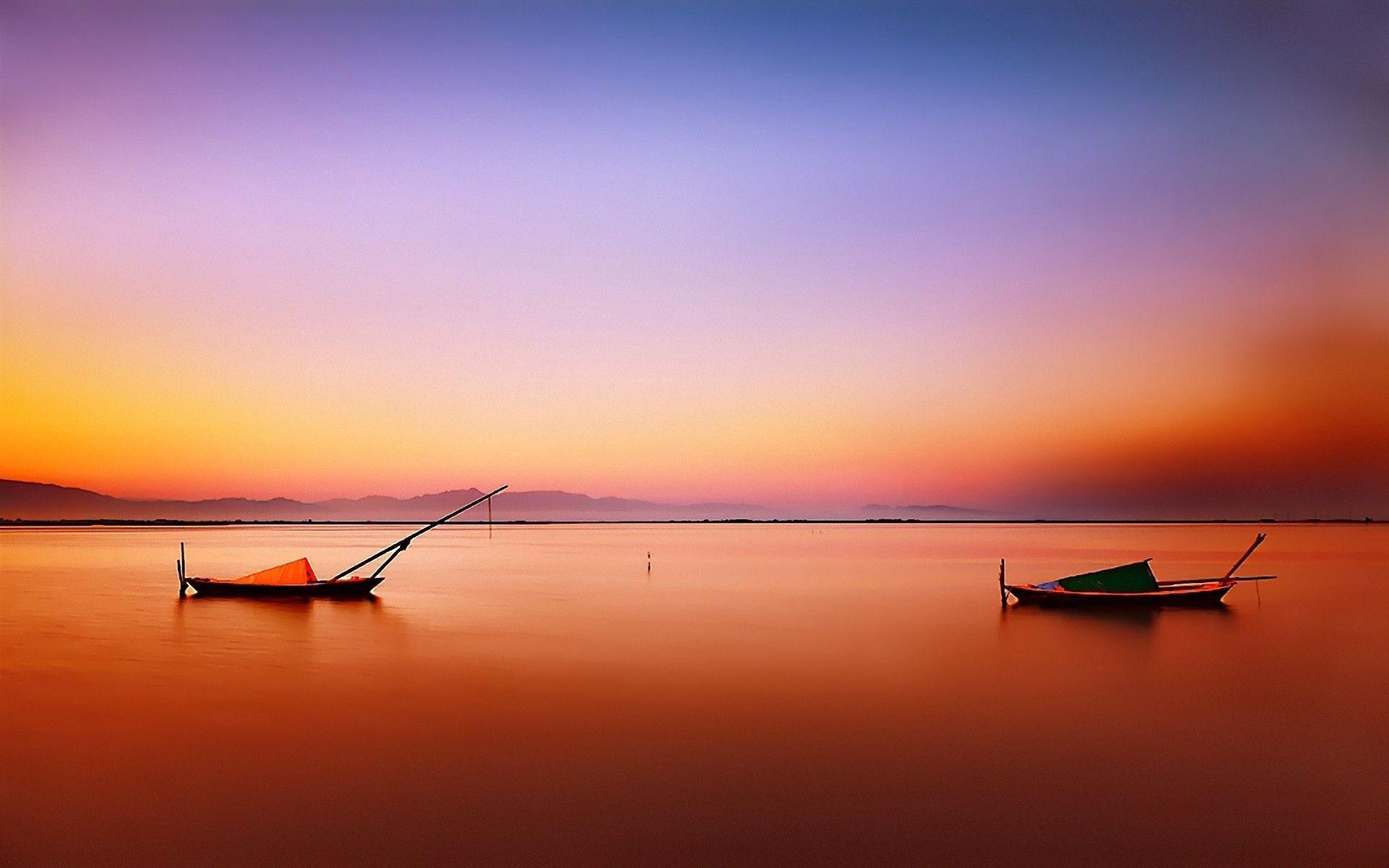 1920x1200 sunset, landscapes, nature, ships, fishing, colors wallpaper