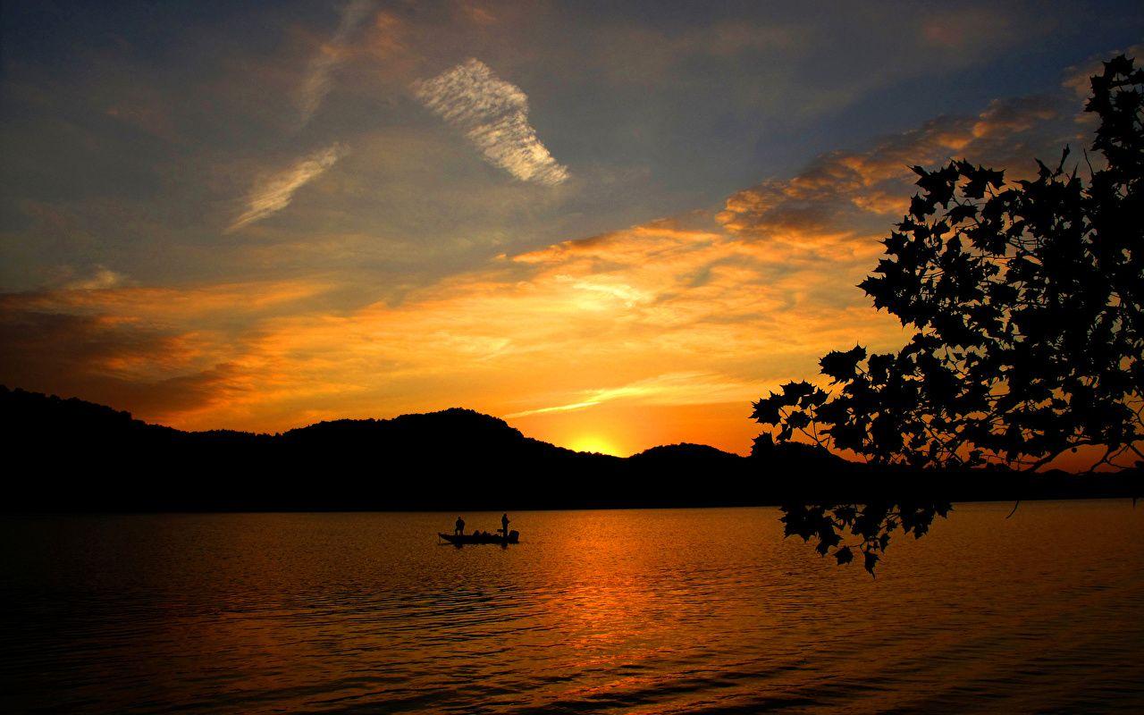 1280x800 Picture Nature Fishing Mountains Sky Lake Sunrises and sunsets