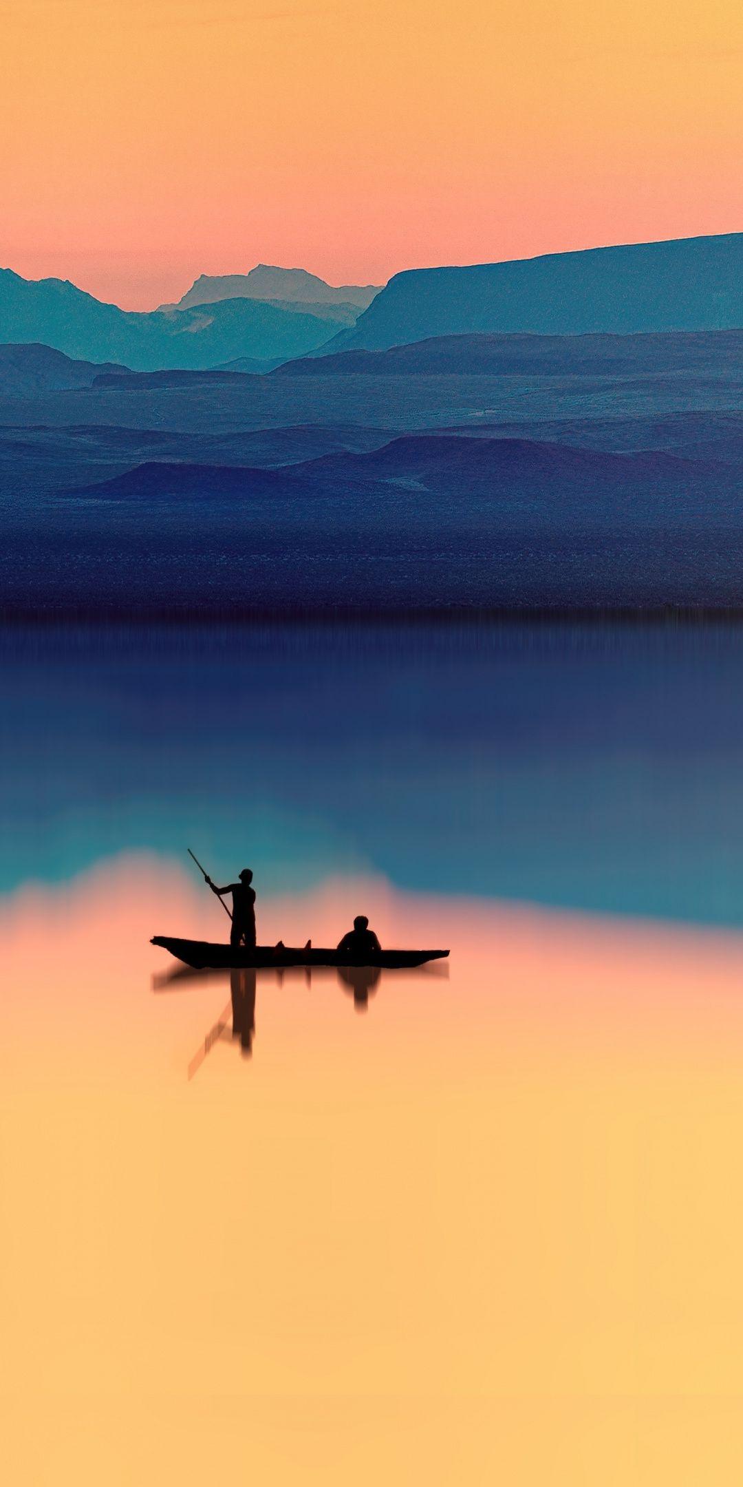 1080x2160 Lake, silhouette, fishing, horizon, sunset Wallpaper. Sunset wallpaper, Background HD wallpaper, Galaxy art