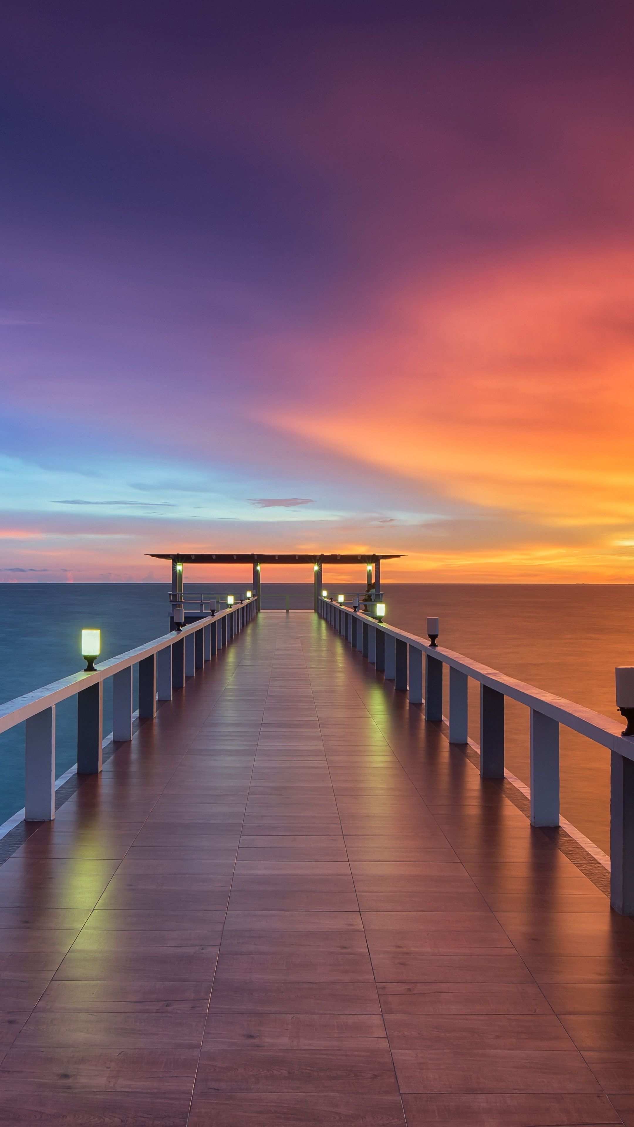 2160x3840 Wooden pier Wallpaper 4K, Aesthetic, Sunset, Horizon