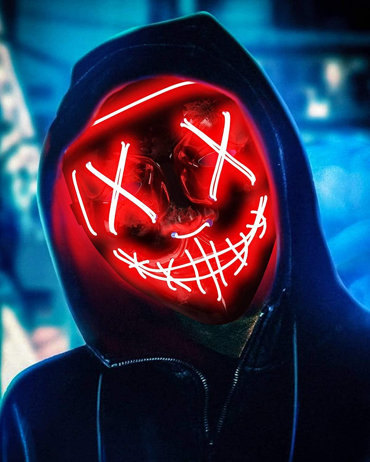 1200x1500 Scary Halloween Disguise, LED Light up Disguise Mask Cosplay, Glowing in The Dark Disguise Costume Red