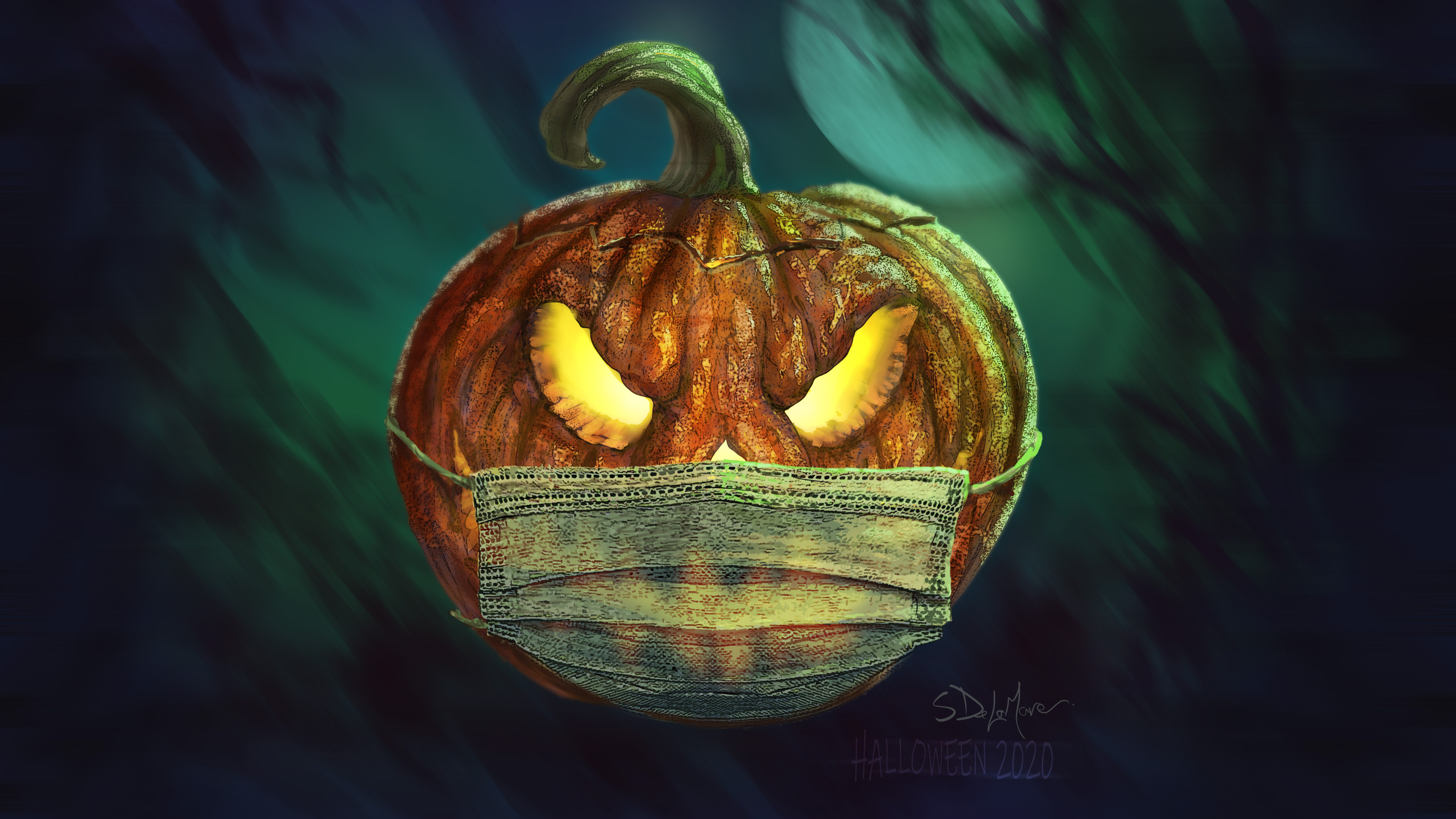 3840x2160 Halloween Jack O' Lantern With Mask Wallpaper, HD Holidays 4K Wallpaper, Image And Background