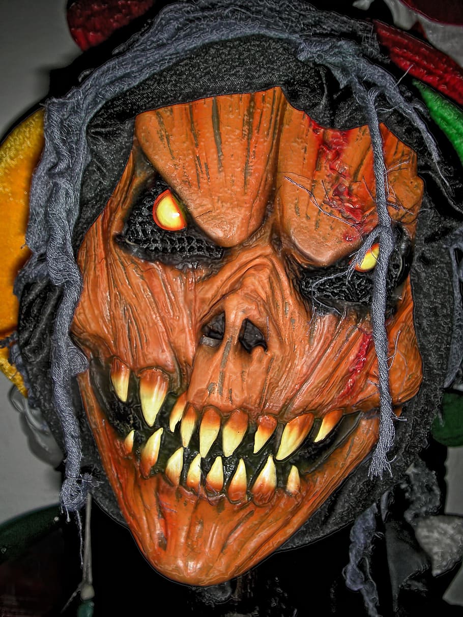 910x1213 HD wallpaper: brown and black demon mask, zombie, devil, halloween, scary, face