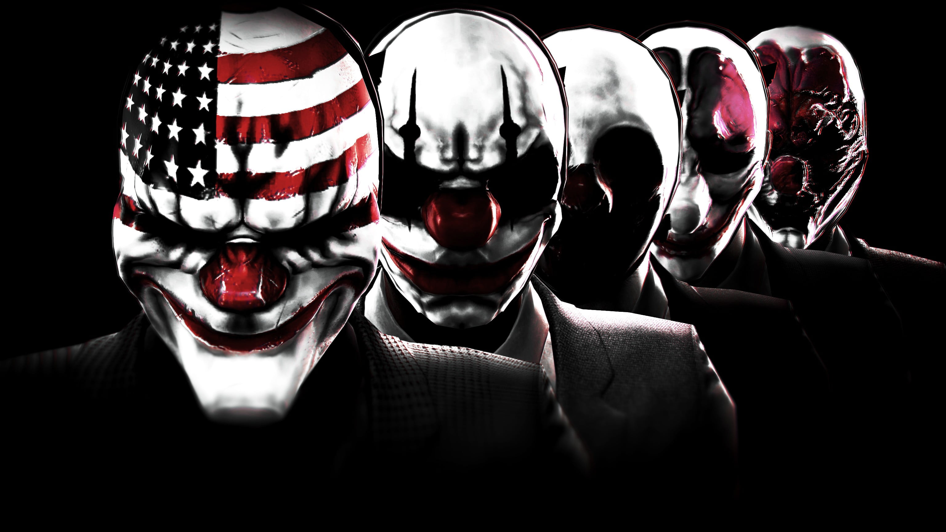 3072x1728 Five Halloween masks HD wallpaper