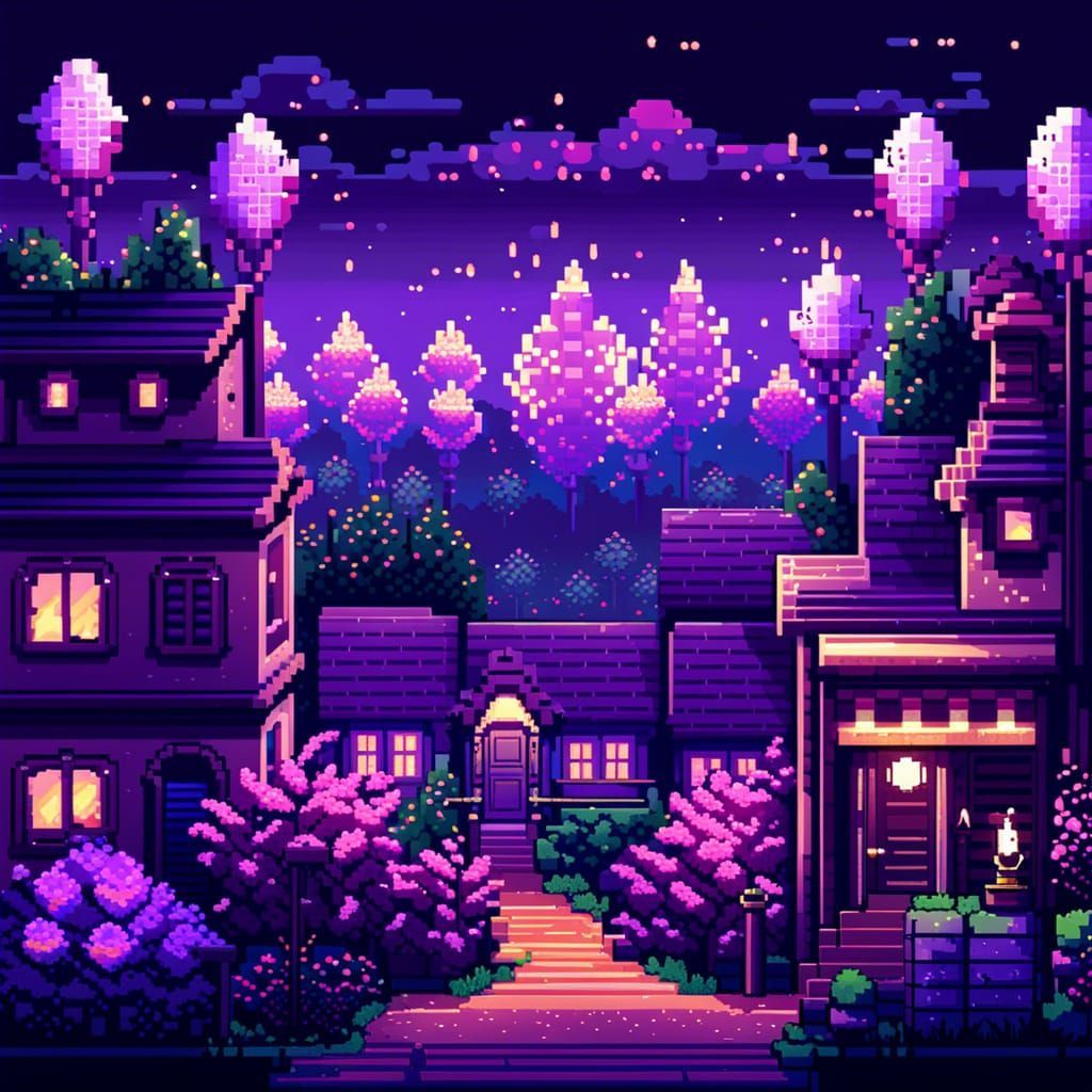 1024x1024 Lavender Town Art Lavender Town with Fireworks