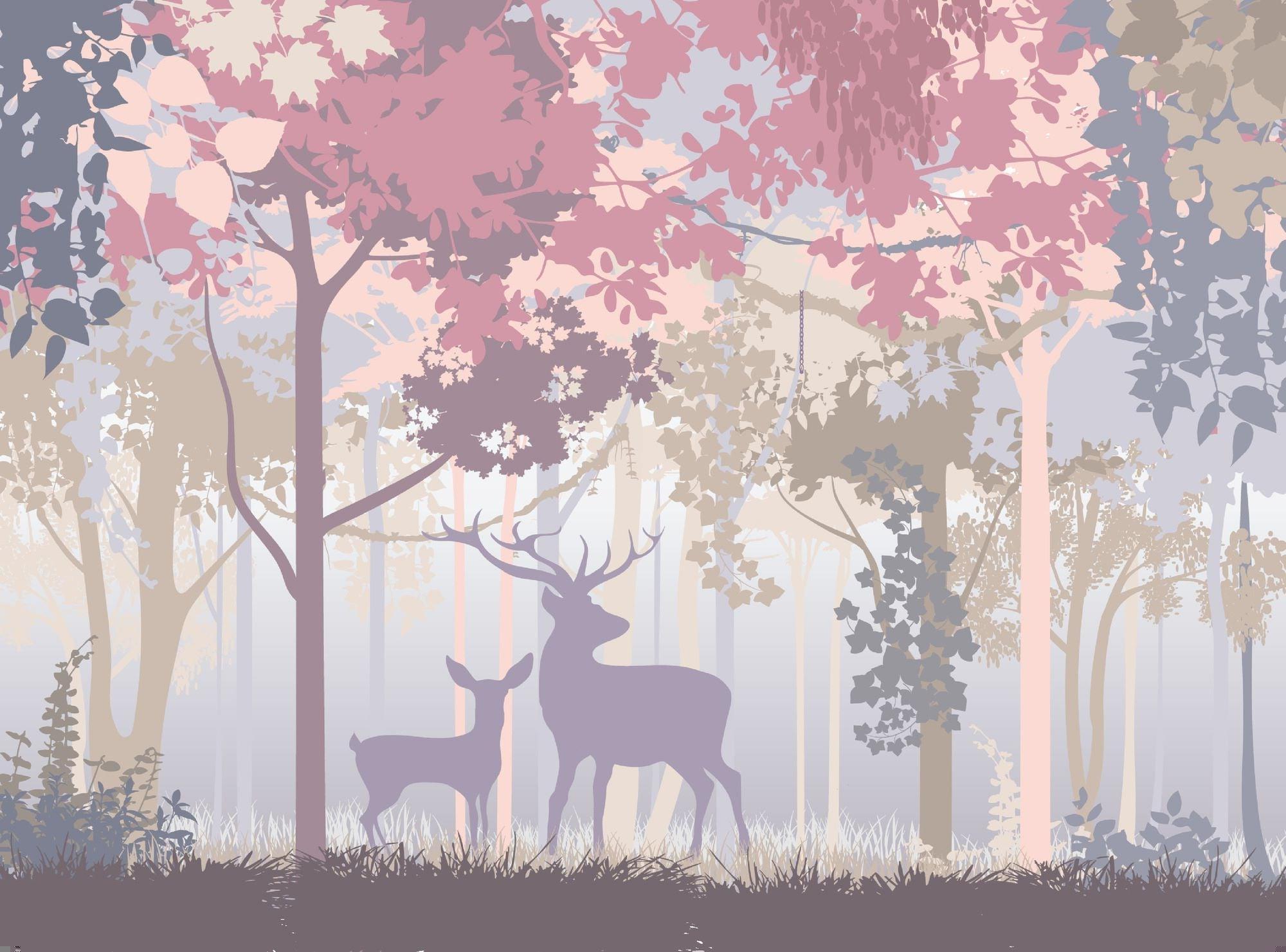 2000x1481 Forest Animals Mural Wallpaper. Pastel Deer Silhouette Design
