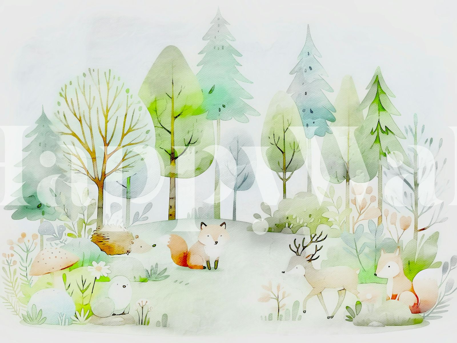 1600x1200 Pastel Forest Wonderland Wallpaper Woodland Style for Nursery