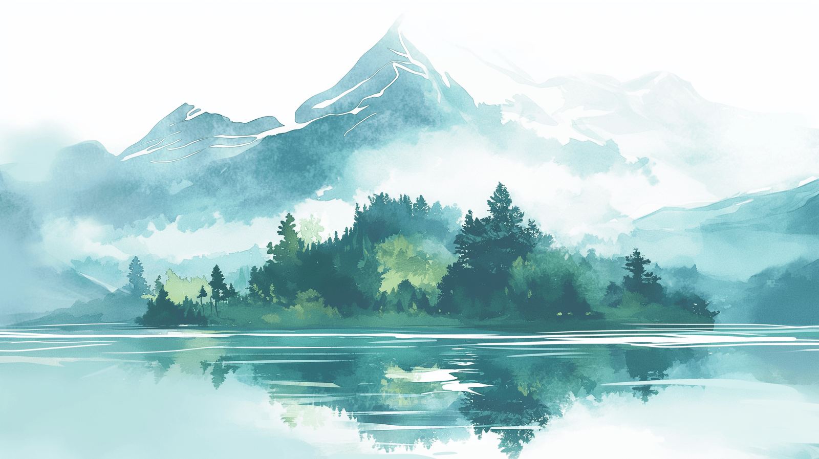 1600x897 Panoramic Landscape Mural Wallpaper. Green and Pastel