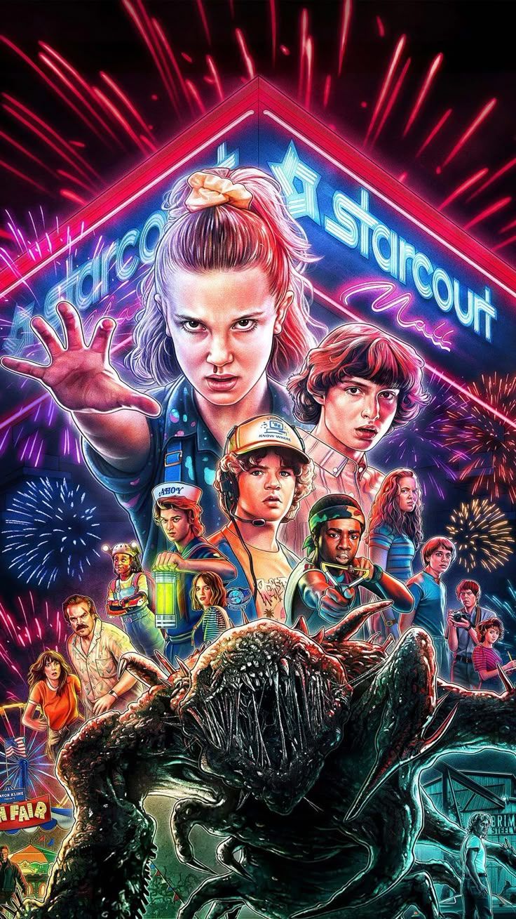 736x1309 Stranger Things Season 3 Artwork 4K Ultra HD Mobile Wallpaper for iPhone & Android