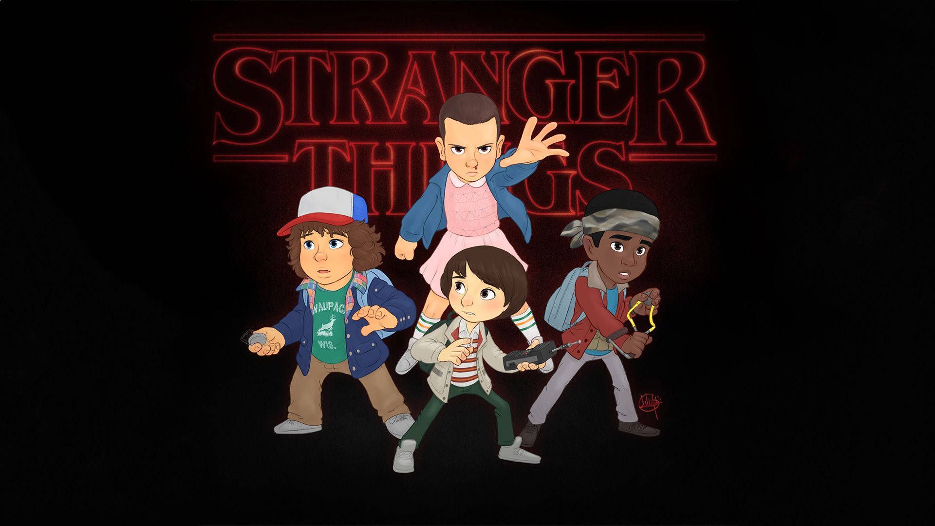 1920x1080 Download All The Favorite Characters Gathered Round From The Hit Show Stranger Things Wallpaper