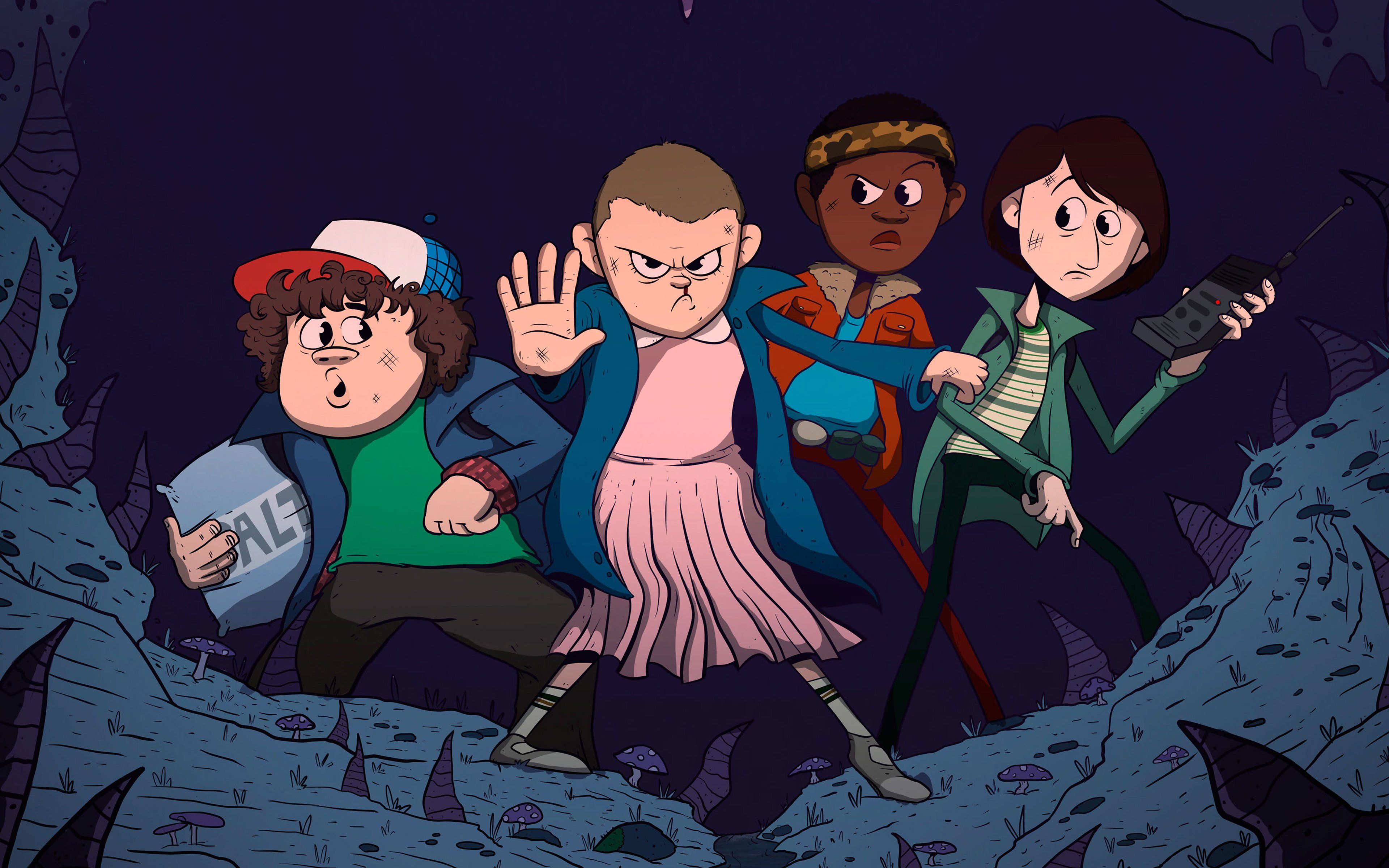 3840x2400 Characters of Stranger Things cartoonlike Wallpaper 4K for Desktop