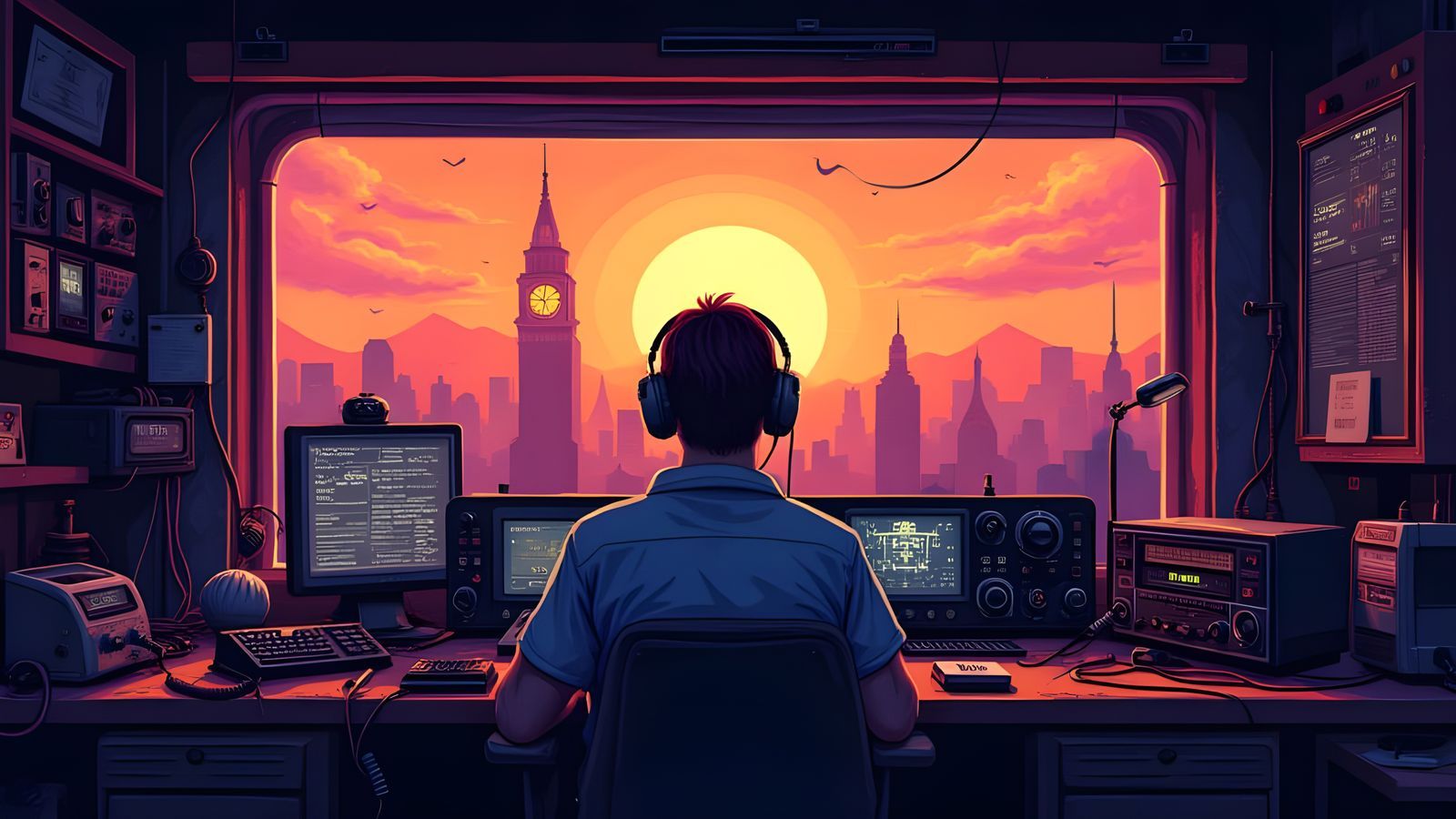 1600x900 4k pixel art ham radio wallpaper Art Ham Radio Scene