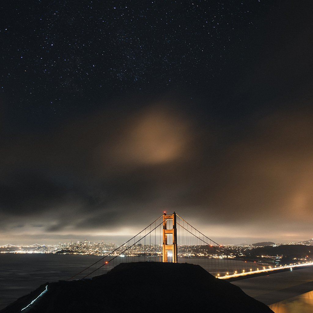 1024x1024 Golden Bridge Sky Star Milkyroad River City Night Dark iPad Wallpaper Free Download