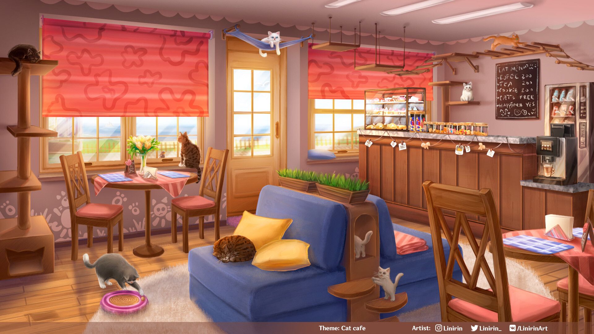 1920x1080 Cozy cat cafe