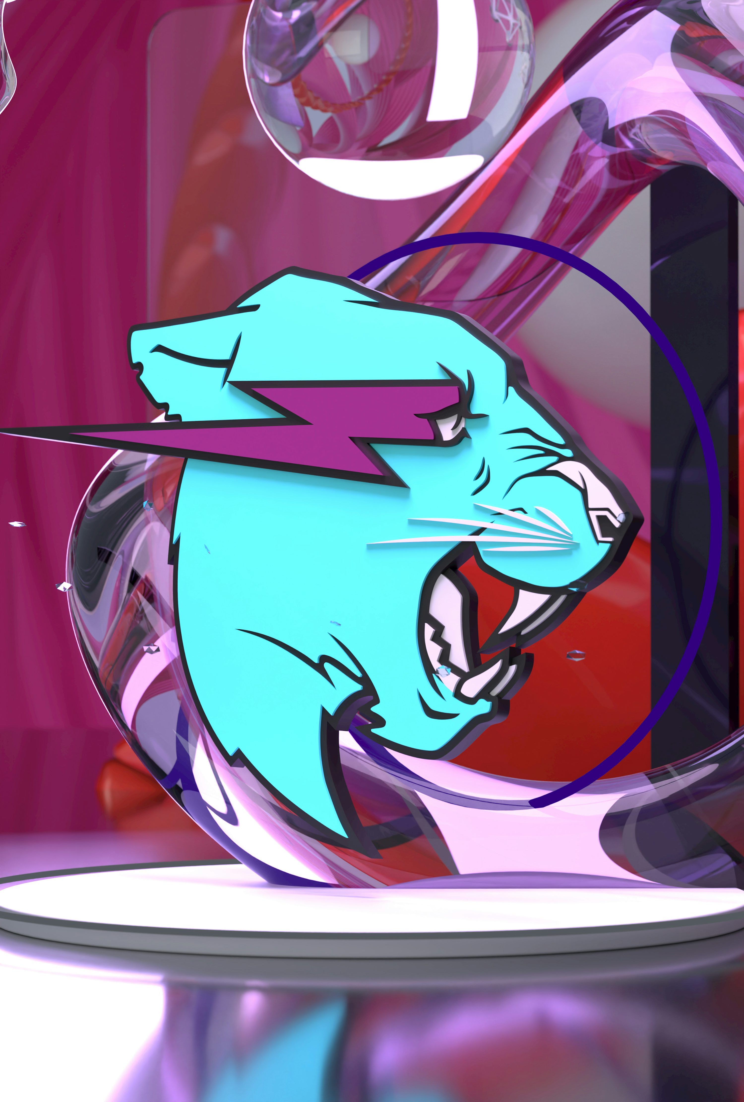 3000x4444 Mrbeast logo on a glossy, abstract pink and purple background