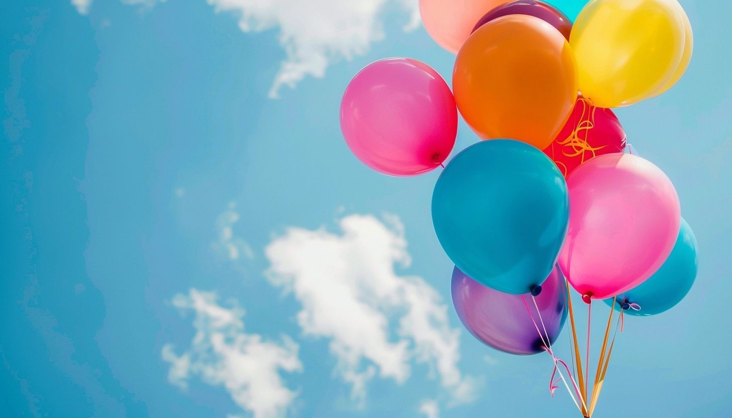 1456x832 Vibrant Helium Balloons: Joyful Celebration Sky • PromptDen