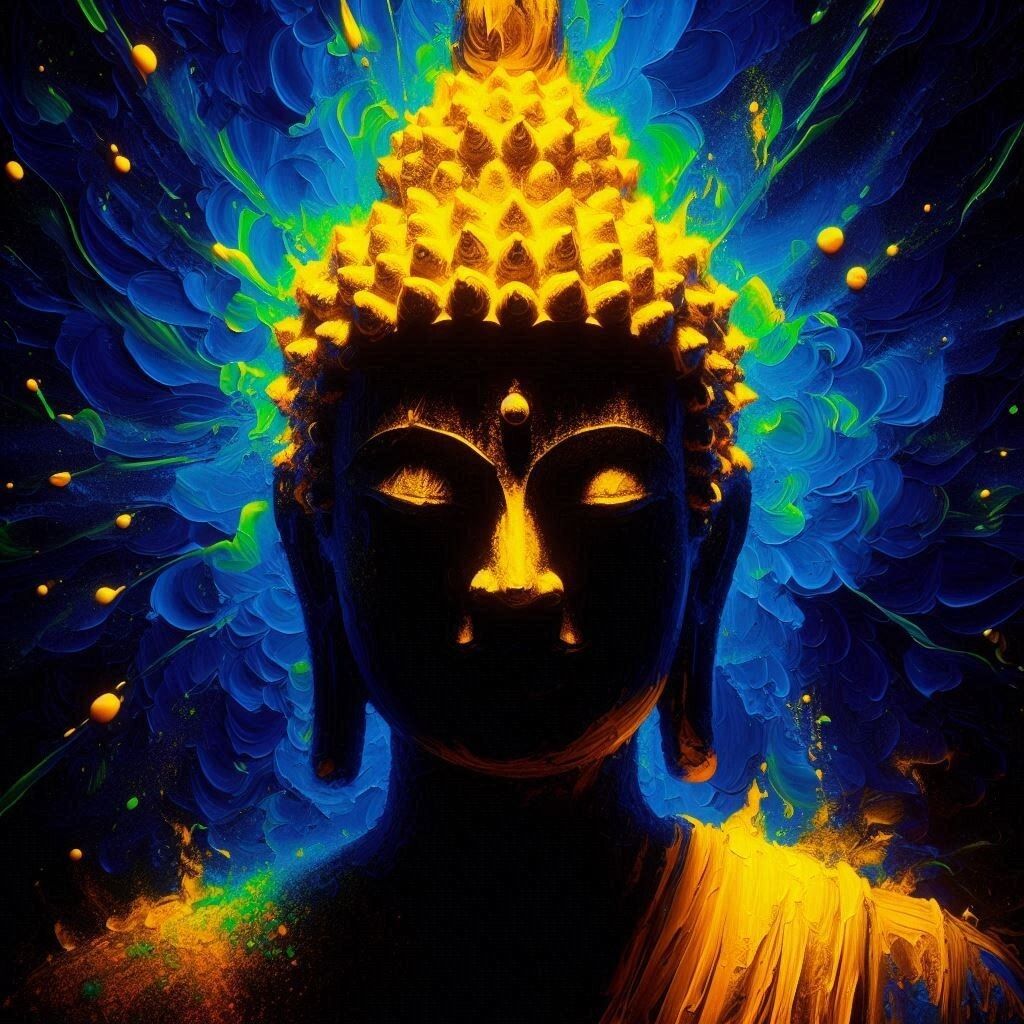 1024x1024 Digital Image Picture Photo Wallpaper Background Desktop AI Art Neon Buddha 04