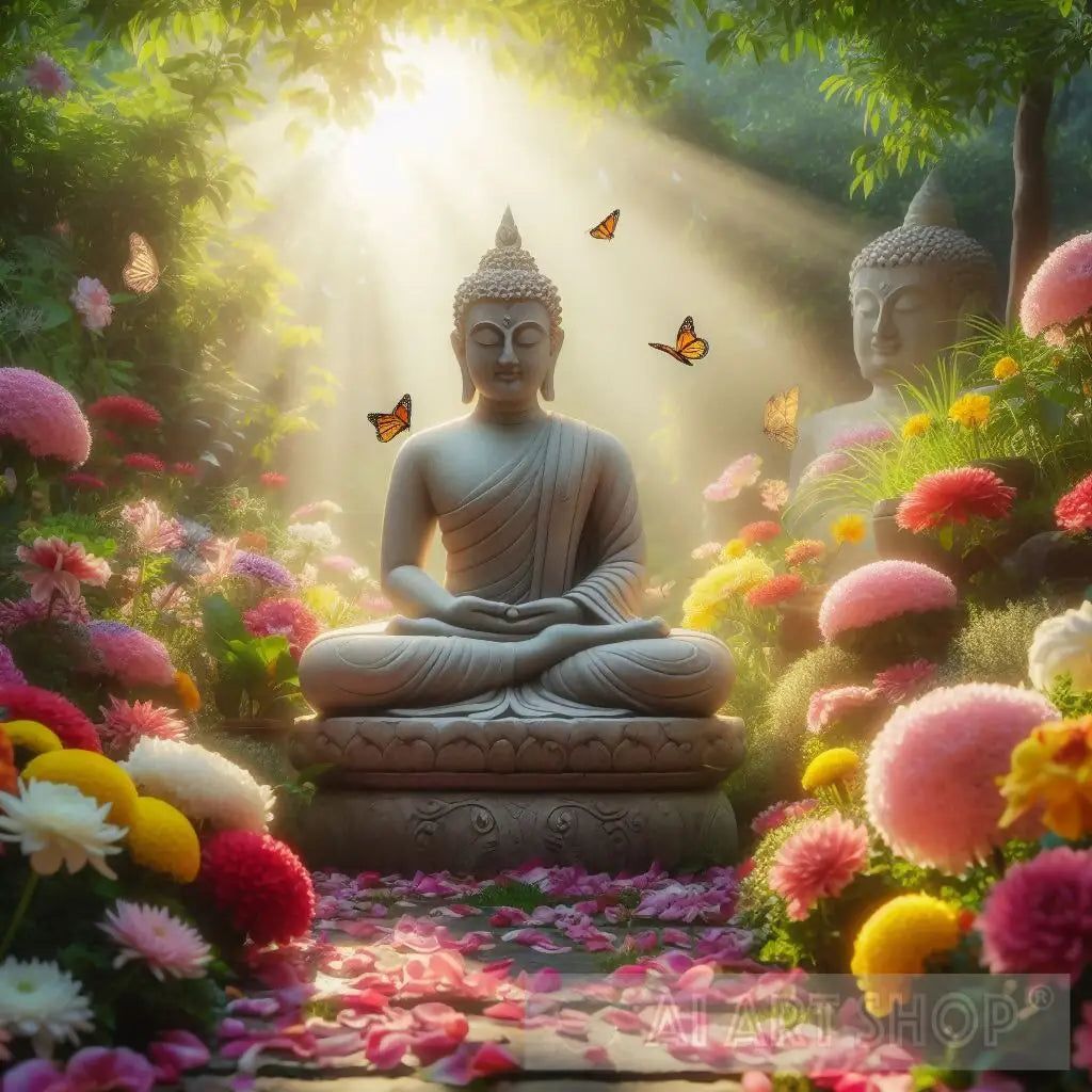 1024x1024 Lord Buddha in a Flower Garden