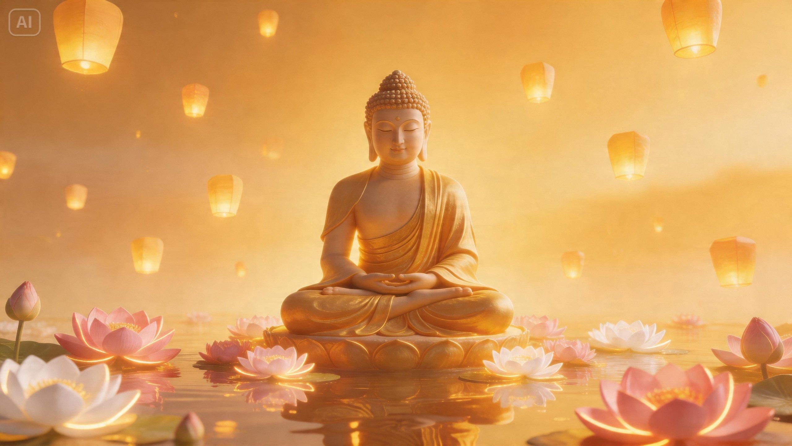 2560x1440 Buddha AI Image Generator. Create Cinematic Buddha Photo & Prompts for Vesak