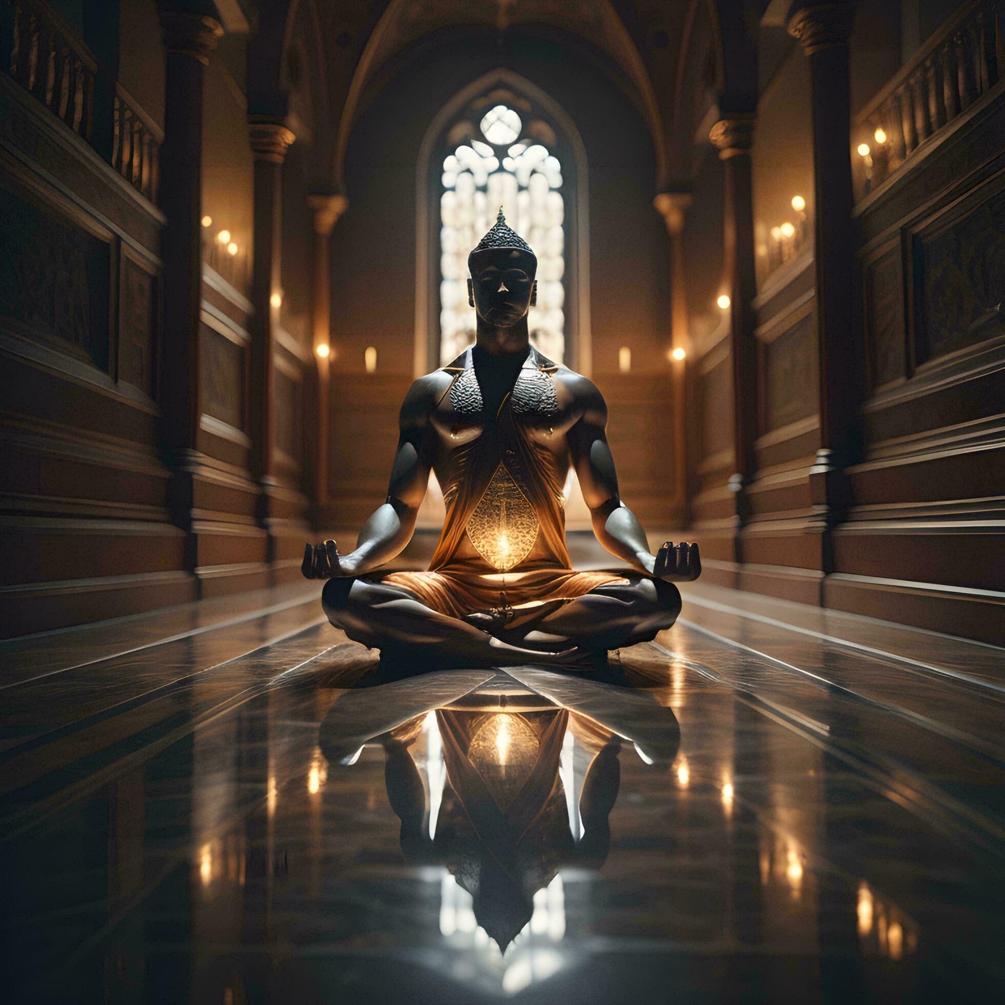1960x1960 AI generated Buddha meditating in lotus position. generative ai
