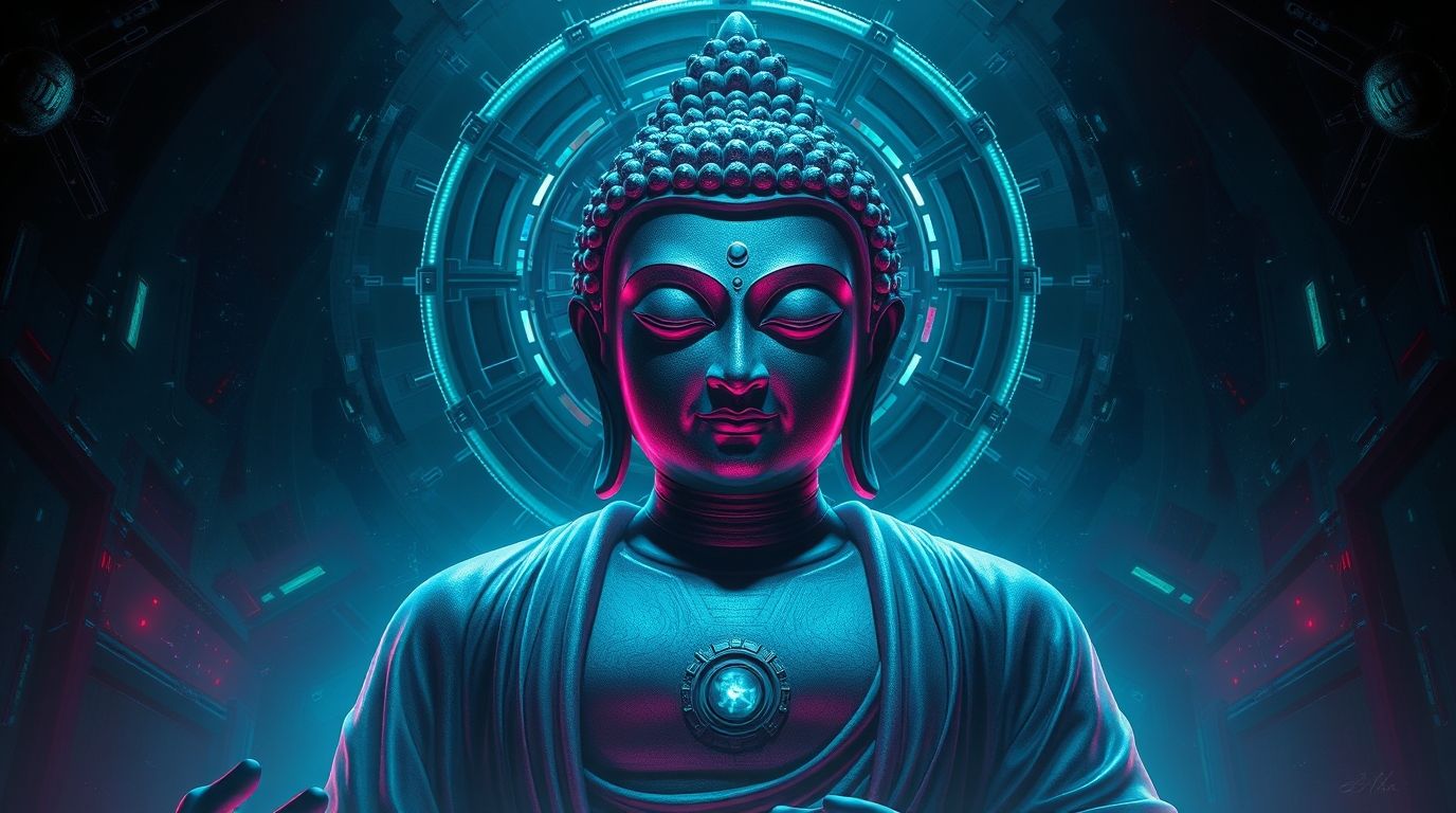 1376x768 futuristic sci fi style depiction gautama buddha