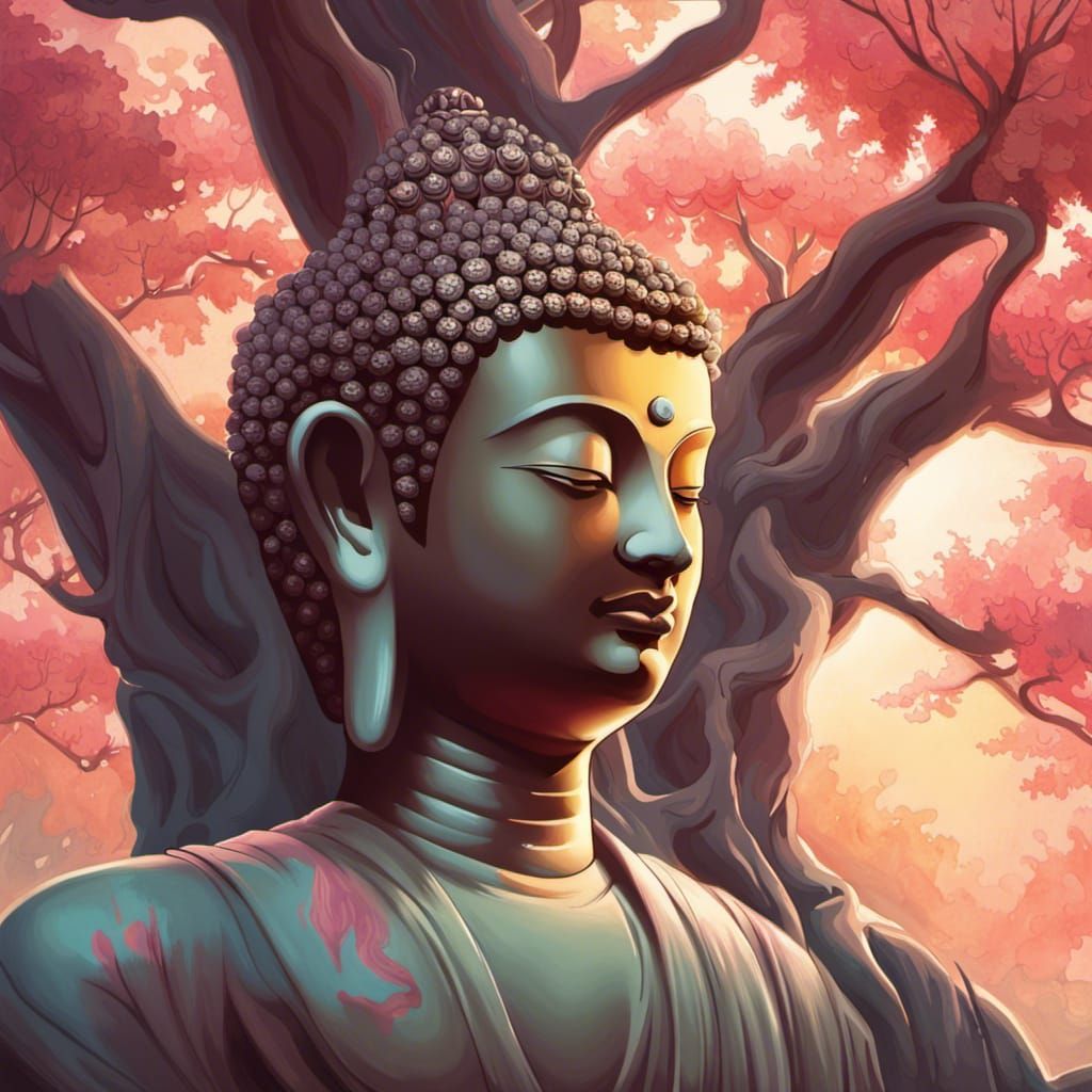 1024x1024 Buddha Meditating: Detailed Digital Art Portrait