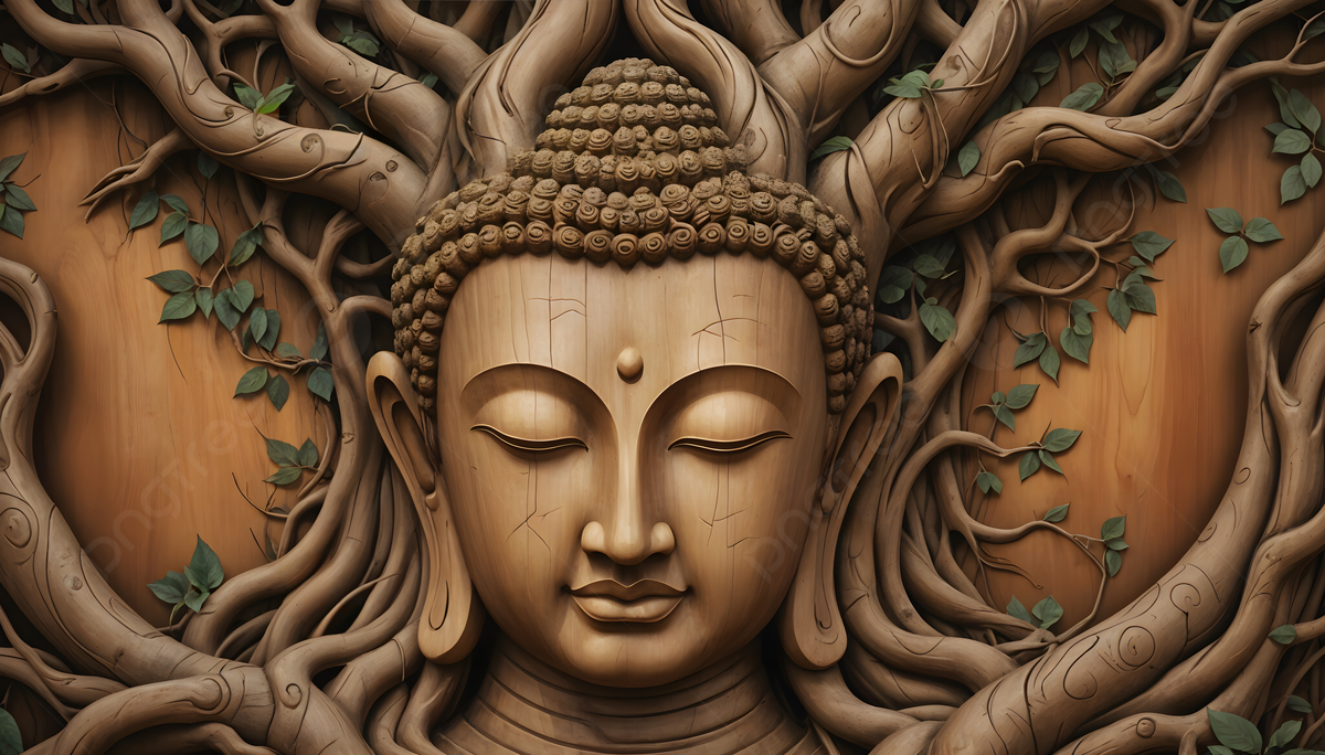 1200x684 A Large Tree With Buddha Face Art Illustration Wallpaper, Buddha Face With Close Up Eyes, A Large Tree Buddha Art Design, Ai Generated Background Image And Wallpaper for Free Download