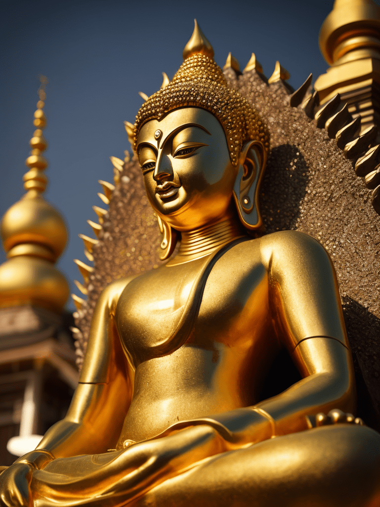 768x1024 Premium Free ai Image. Golden Buddha In Temple Majesty