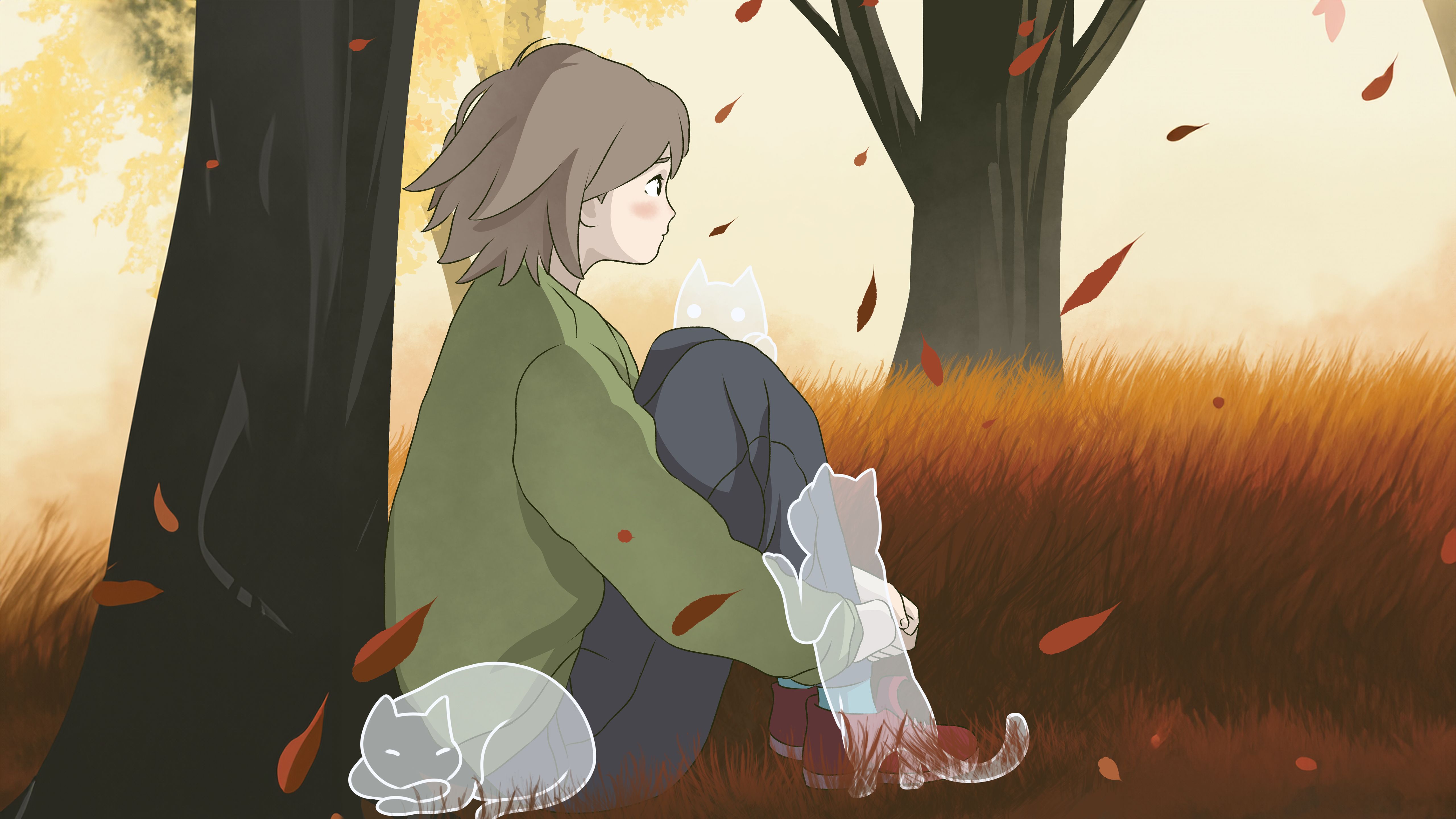 5120x2880 Lofi girl Wallpaper 4K, Autumn background, 5K