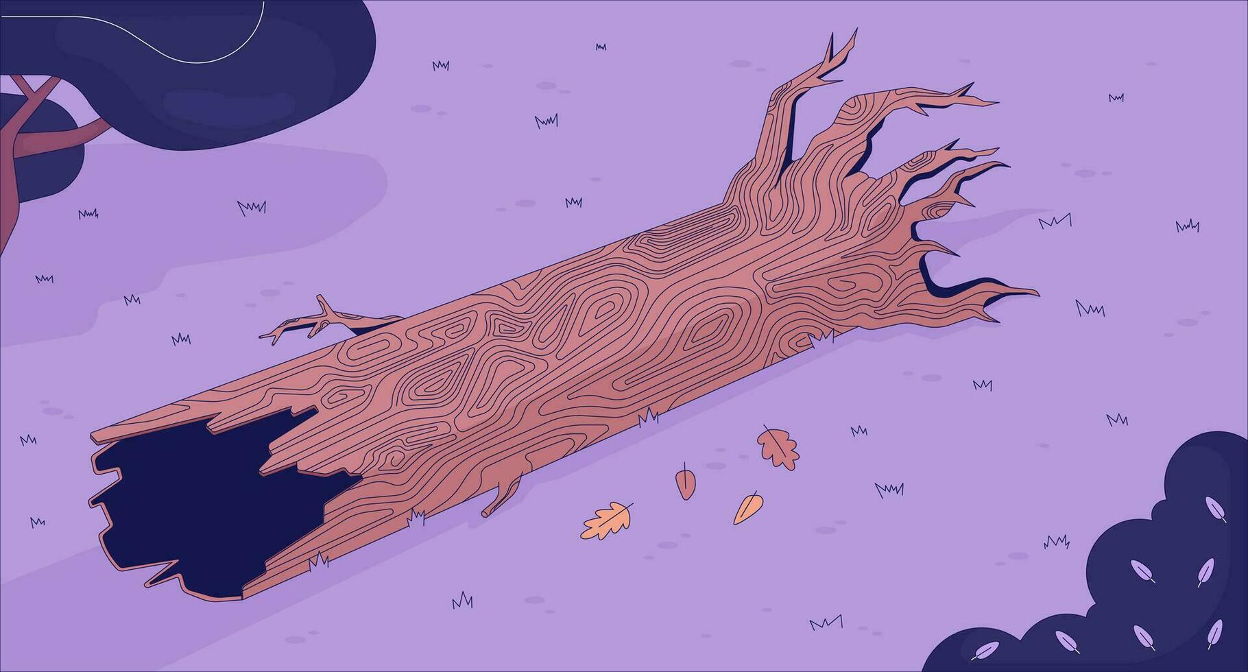 1820x980 Cute ghost in melancholy autumn forest lofi wallpaper. Friendly spirit with deer antlers 2D character cartoon flat illustration. Fallen tree trunk chill vector art, lo fi aesthetic colorful background 29241313 Vector Art
