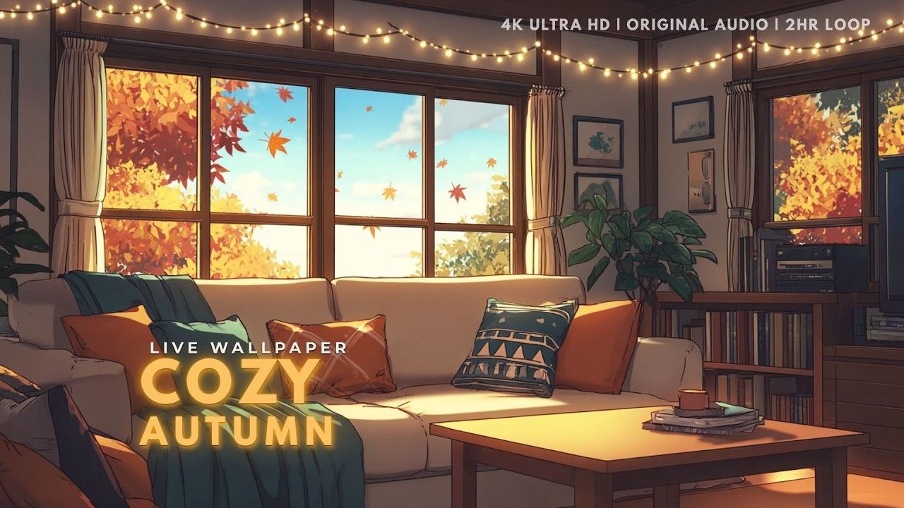1280x720 Cozy Autumn Living RoomK Ambient Live Wallpaper (2 Hours Original LoFi)