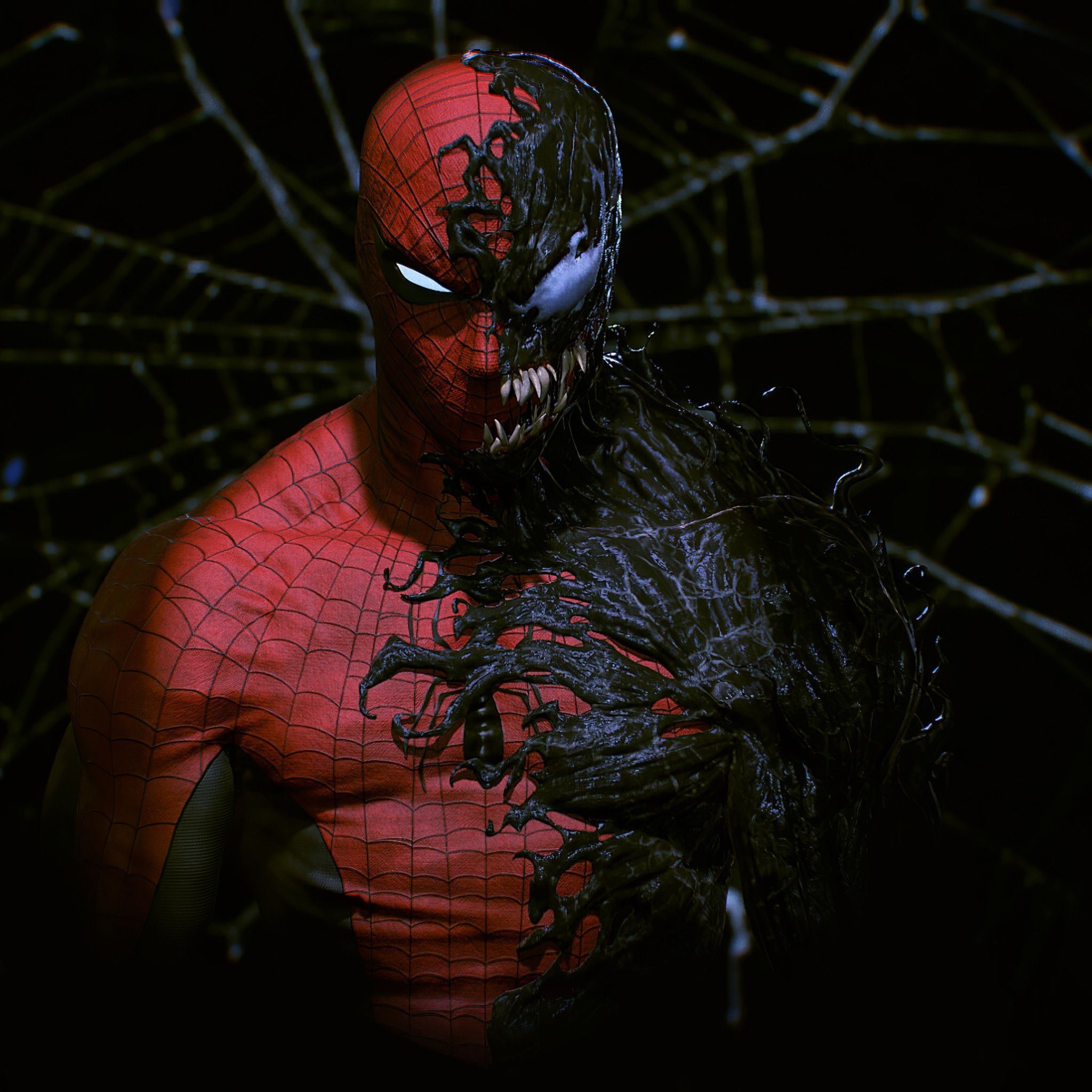 2048x2048 Spider Man And Venom Artwork 4K Wallpaper