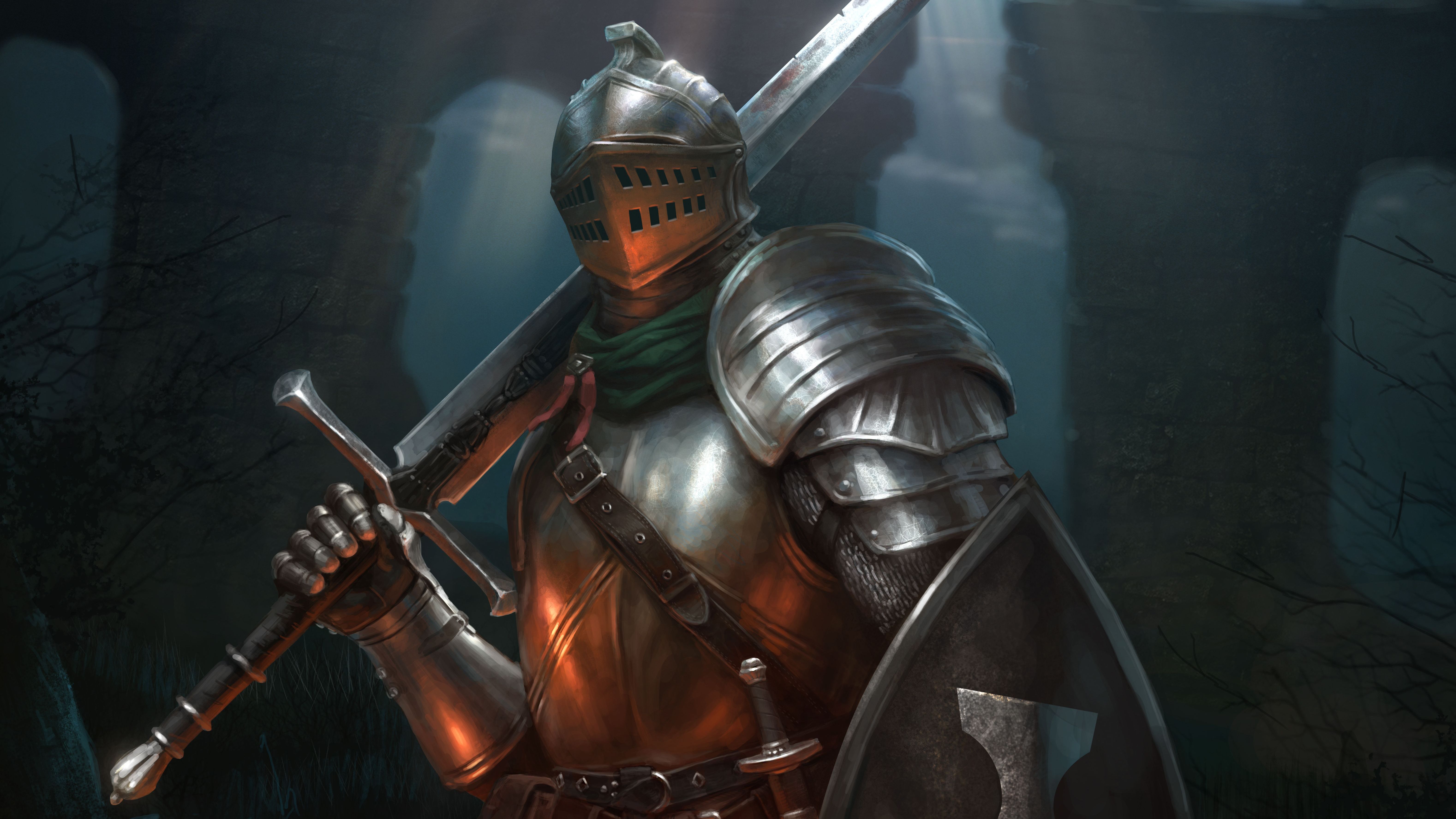 6311x3550 Dark Souls Knight: 4K Ultra HD Warrior Armor and Sword Wallpaper