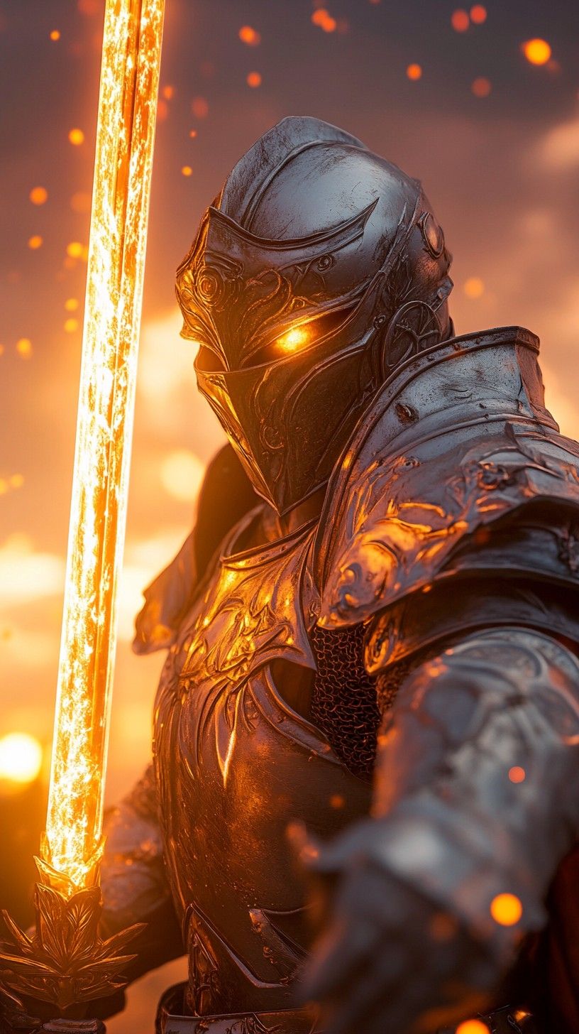 816x1456 Download Armored warrior glowing Image, Warrior, Glowing