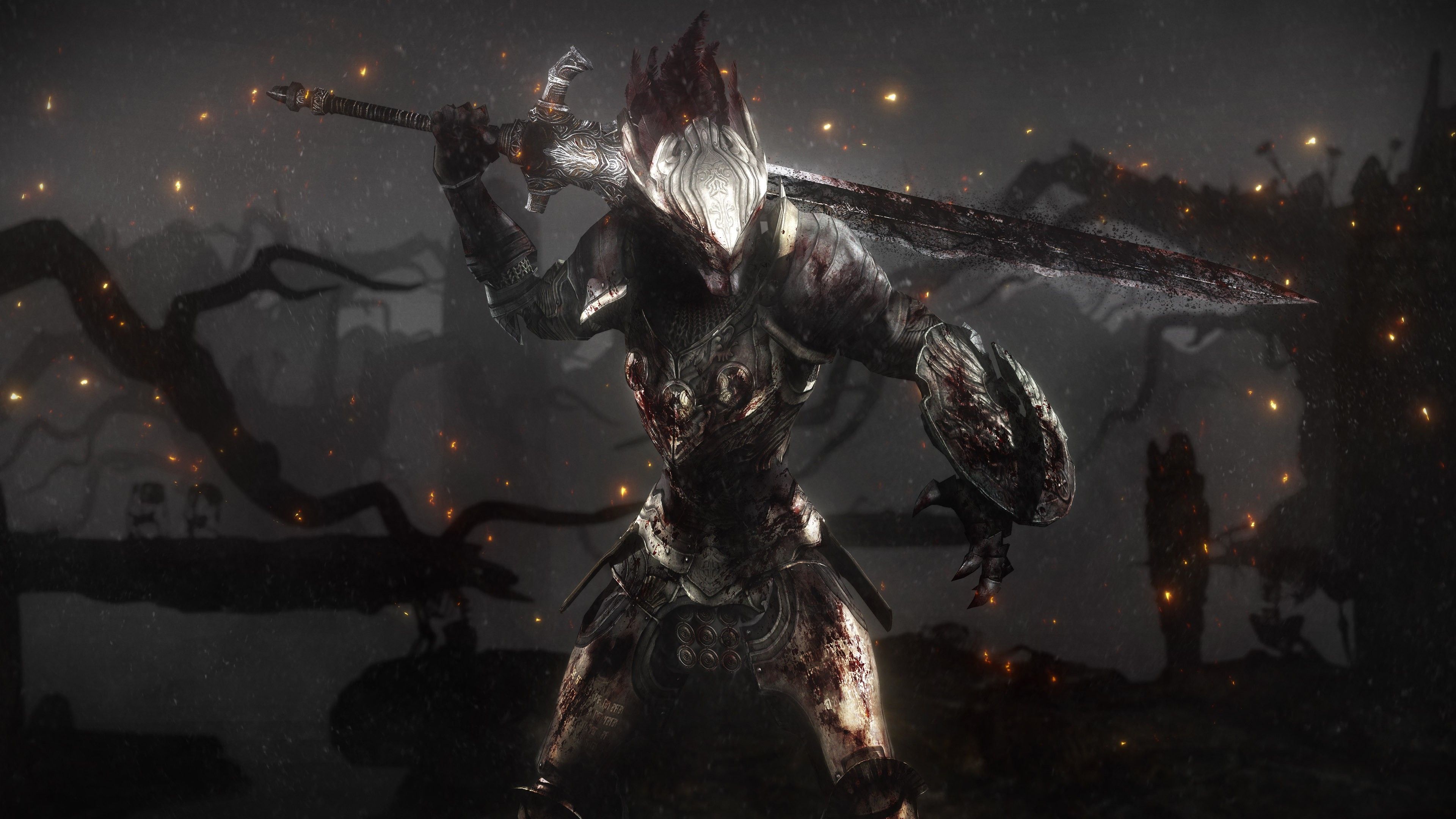3840x2160 Dark Souls Sword Armor Warrior With Fire Sparks 4K HD Games Wallpaper