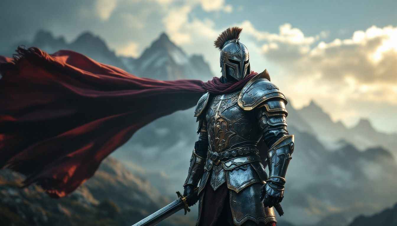 1344x768 Download Warrior Guards Mountains Image, Knight, Guardian
