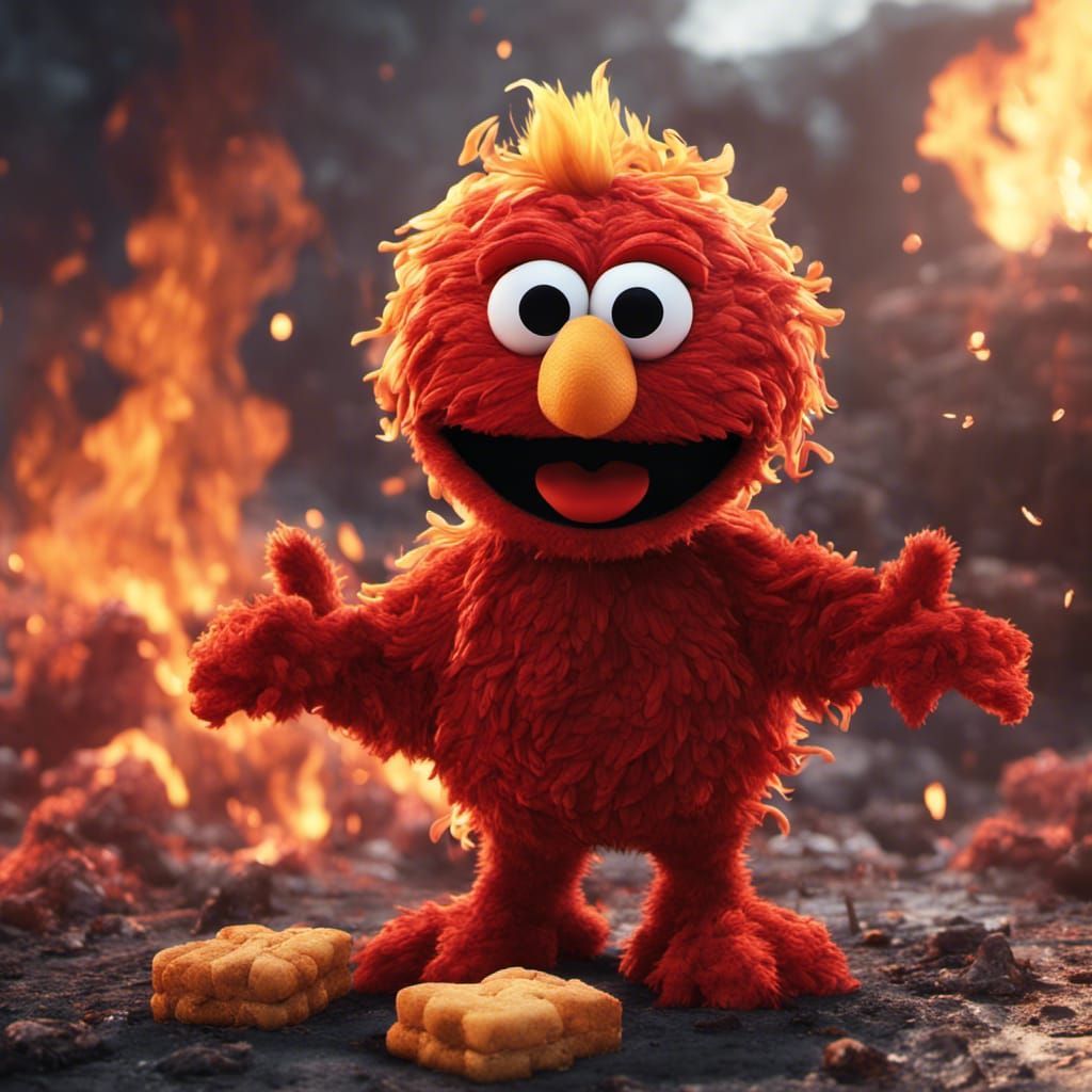 1024x1024 Elmo on fire with chicken nuggies on Fire with Chick
