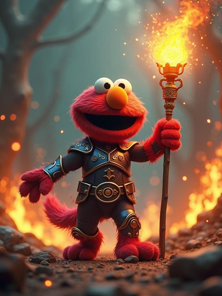 768x1024 Elmo as Pyromancer: Detailed Matte Painting