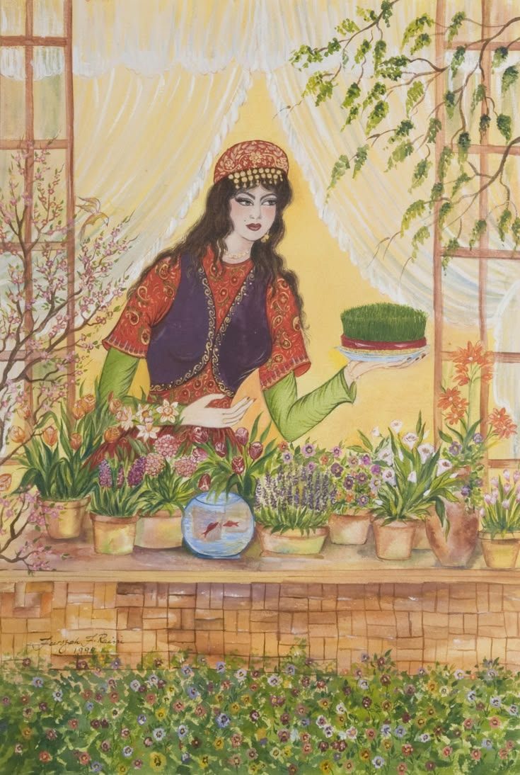 735x1094 Nowruz Haftseen Canvas Print, Persian New Year, Nowruz Decoration, Iranian New Year, Persian Miniature, Persian Gift, Persian Wall Art