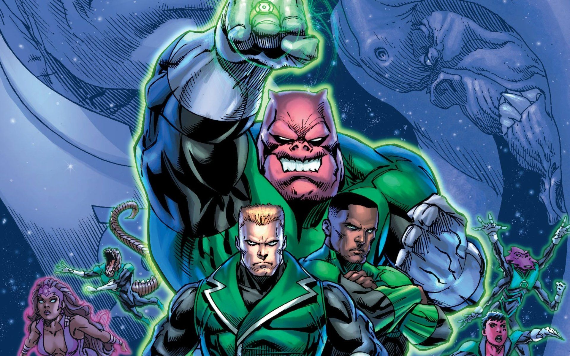 1920x1200 Green Lantern Corps Heroes Unite: Guy Gardner, John Stewart & Kilowog HD Wallpaperx1242