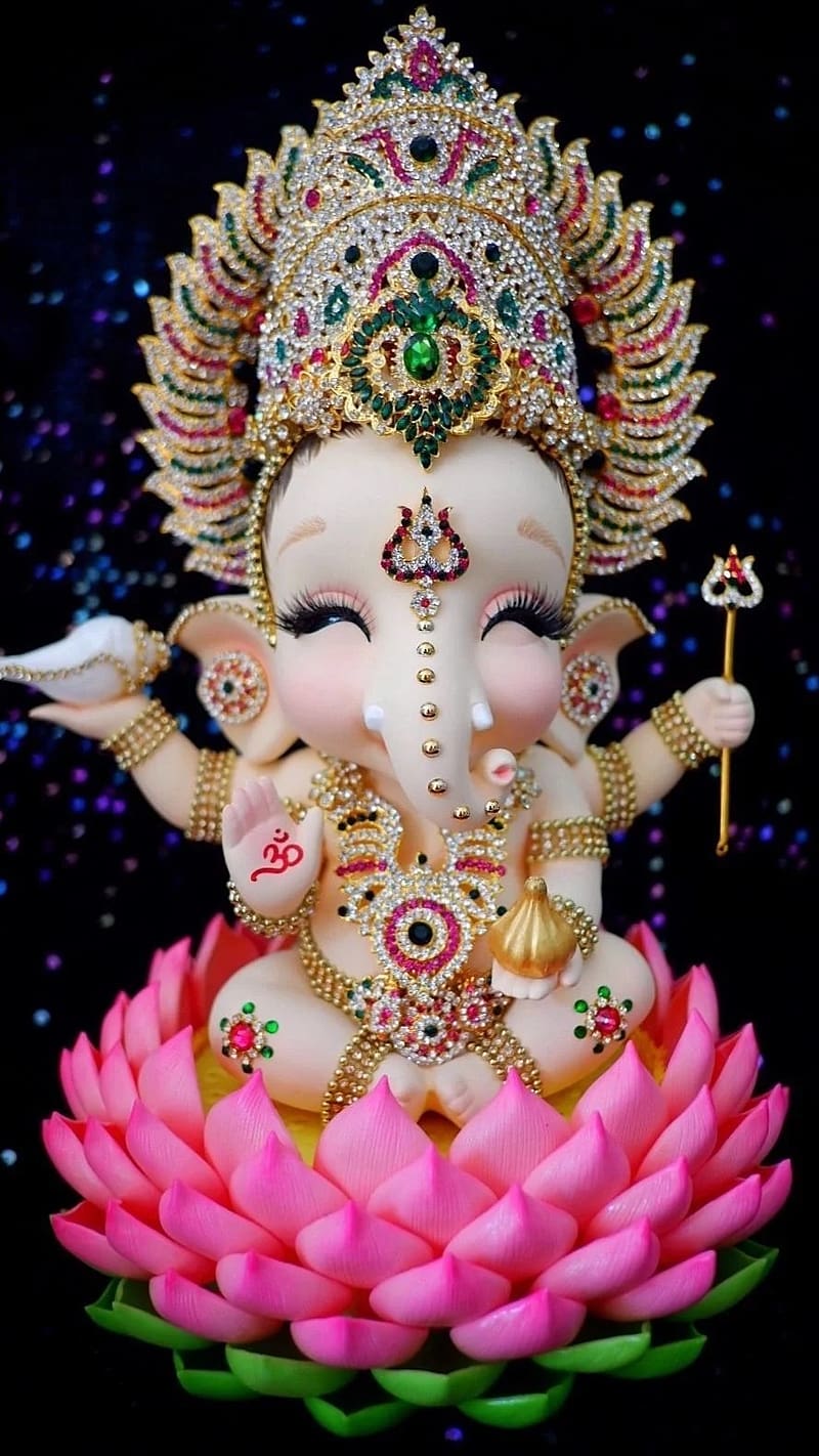 800x1422 Cute Ganesha in Kamal Phool, cute ganesha, bhakti, HD phone wallpaper