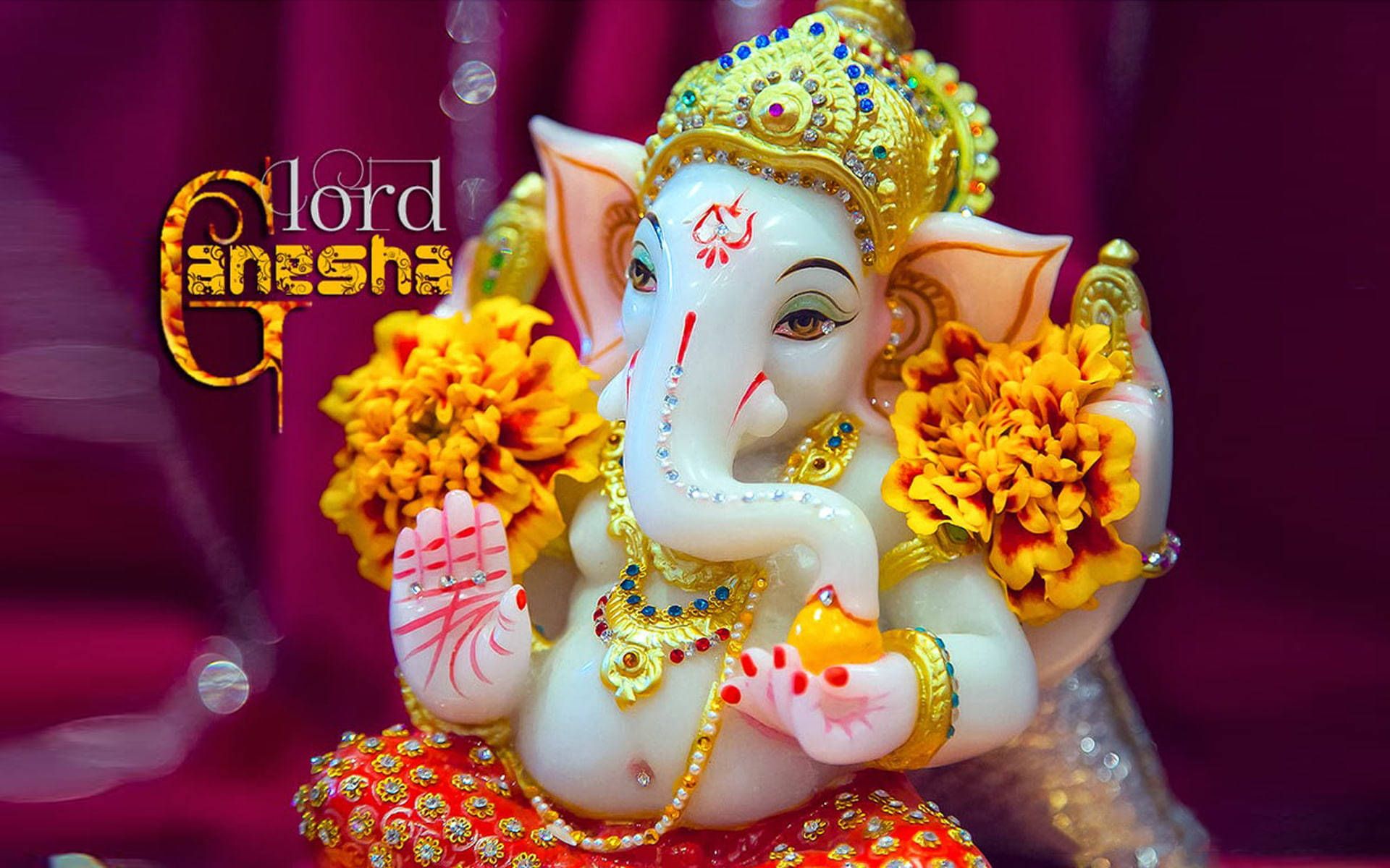1920x1200 Download Cute Ganesh With Yellow Flowers Wallpaper