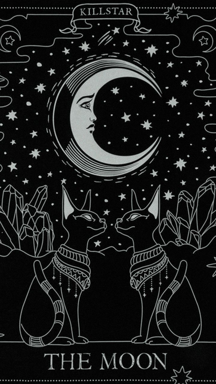 720x1280 The Moon Tarot Card: Illusion and Deception. Black and white tarot theme, Black cat tarot theme, Black and white tarot wallpaper