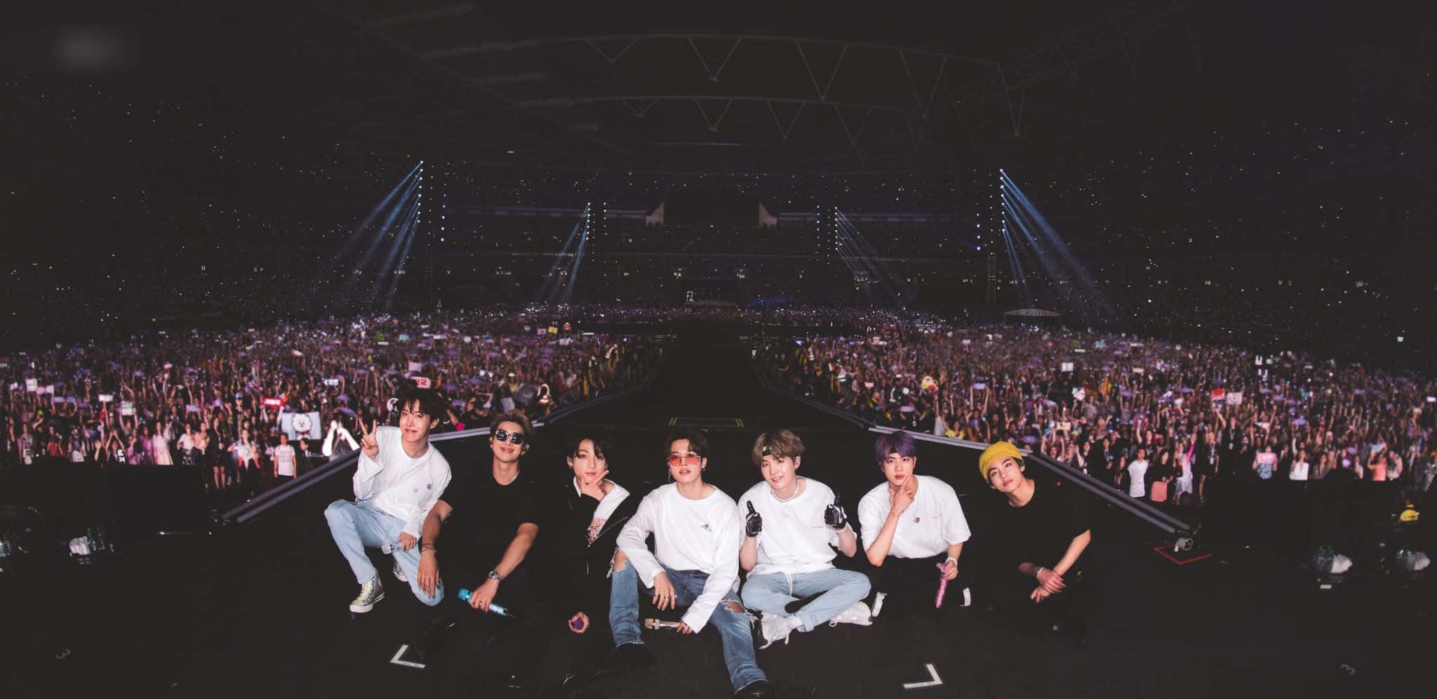 2048x996 Download The Bangtan Boys, BTS, performing on stage during a live show. Picture