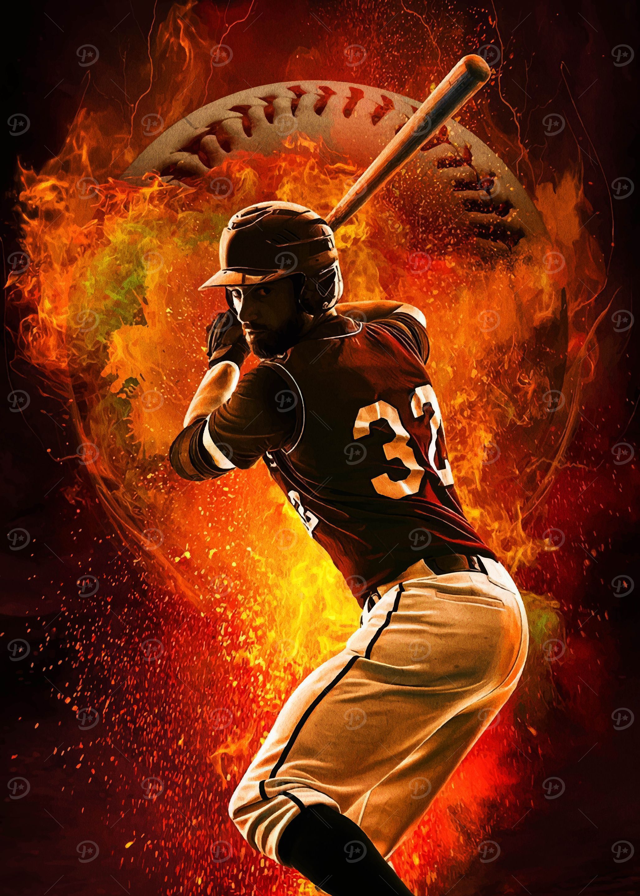 2057x2880 Baseball Player with Fiery Background