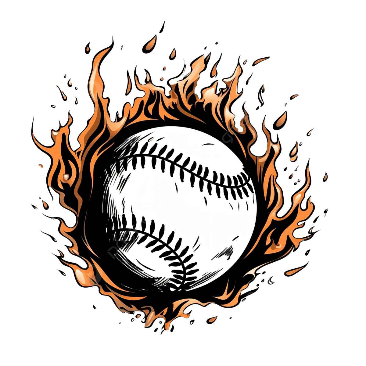 1200x1200 Flaming Baseball Ball Black And White Png Illustration, America, American, Athletic PNG Transparent Image and Clipart for Free Download