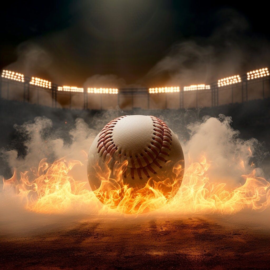 1024x1024 Fire Baseball Backdrops, Dramatic Stadium Photo Background for Player Posters, Digital Download