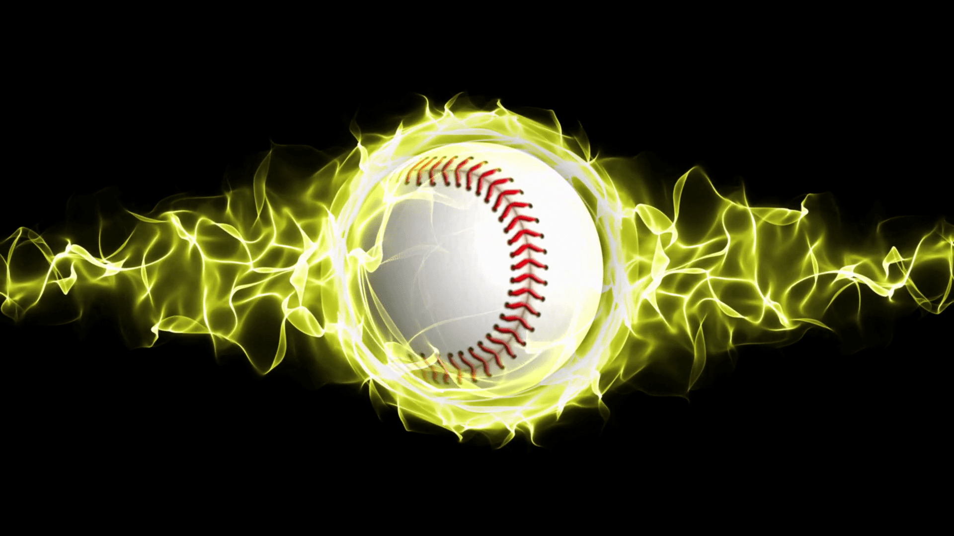 1920x1080 Baseball Ball in Yellow Flames Abstract Particles Ring, Animation, Background, Rendering, Fiery, Fire, Loop, 4k