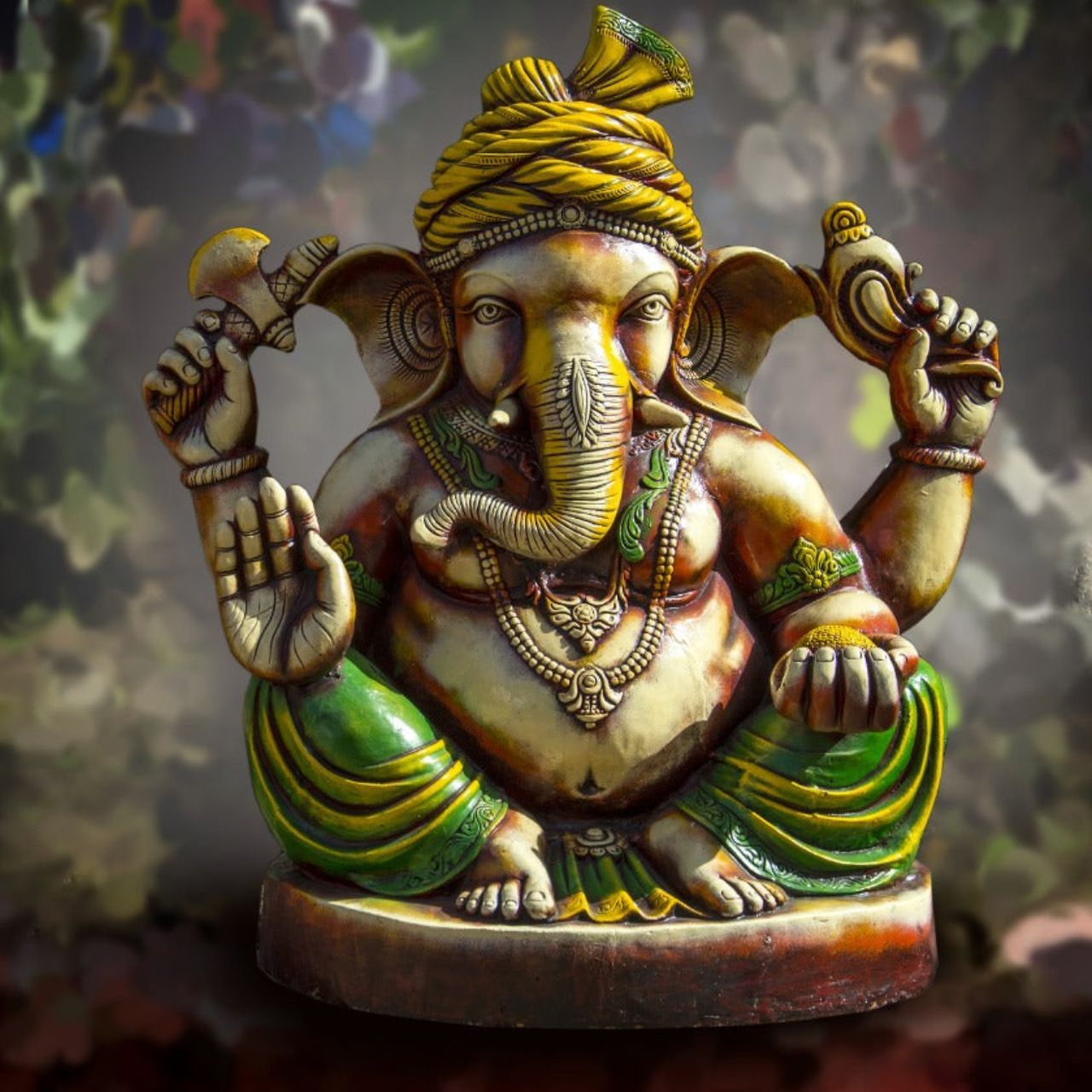 1280x1280 3D Decorative Gold Lord Ganesha Wallpaper