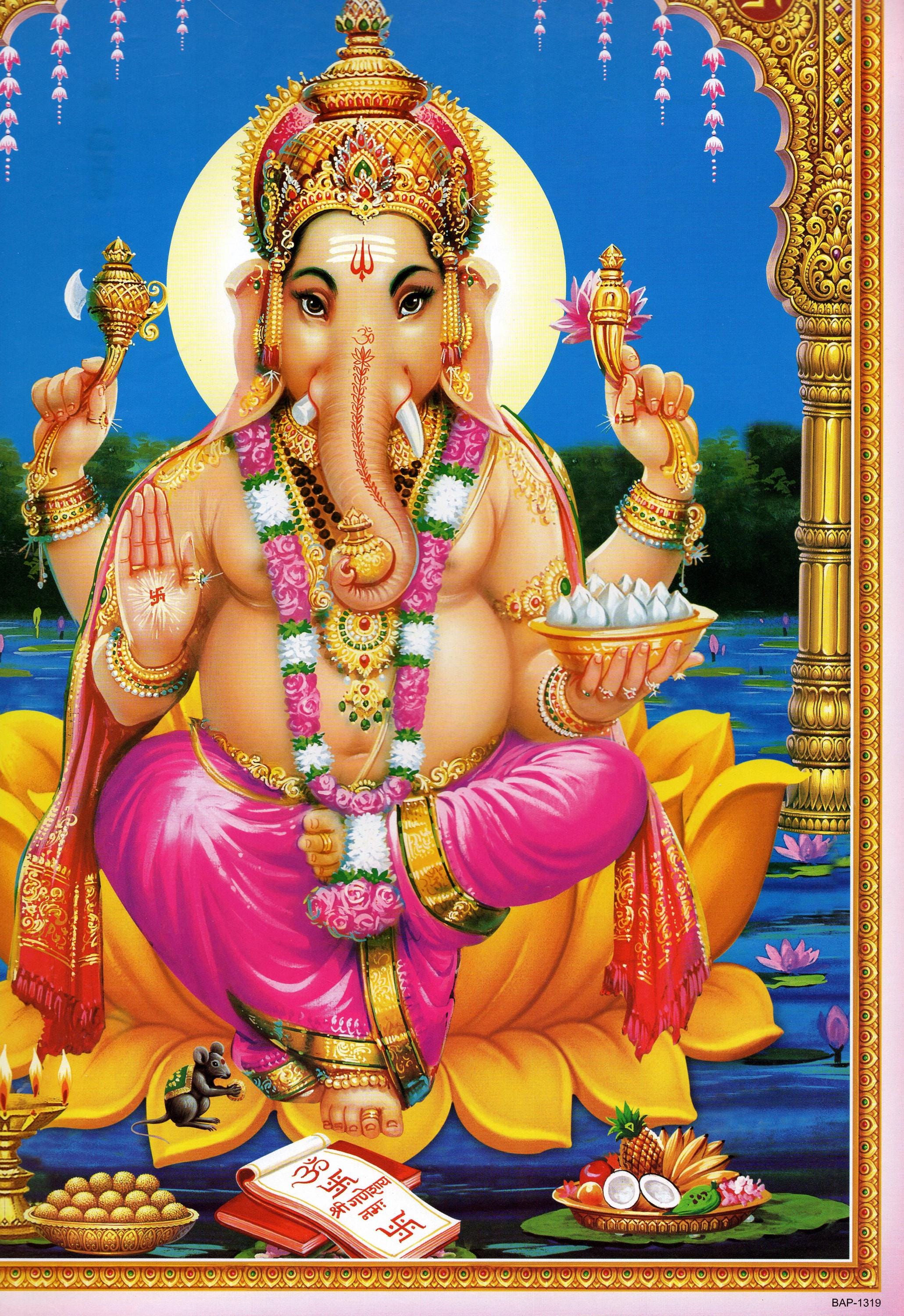 2061x3000 Ganesh. Large Vintage Style Indian Hindu Devotional Print